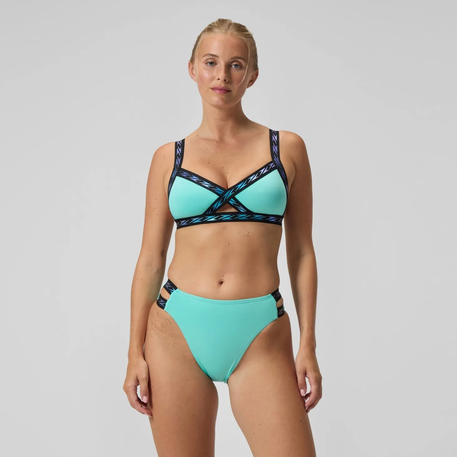 Store Bas de bikini Femme FLU3NTE Logo Elastic taille haute turquoise Femme Maillots 2 Pièces