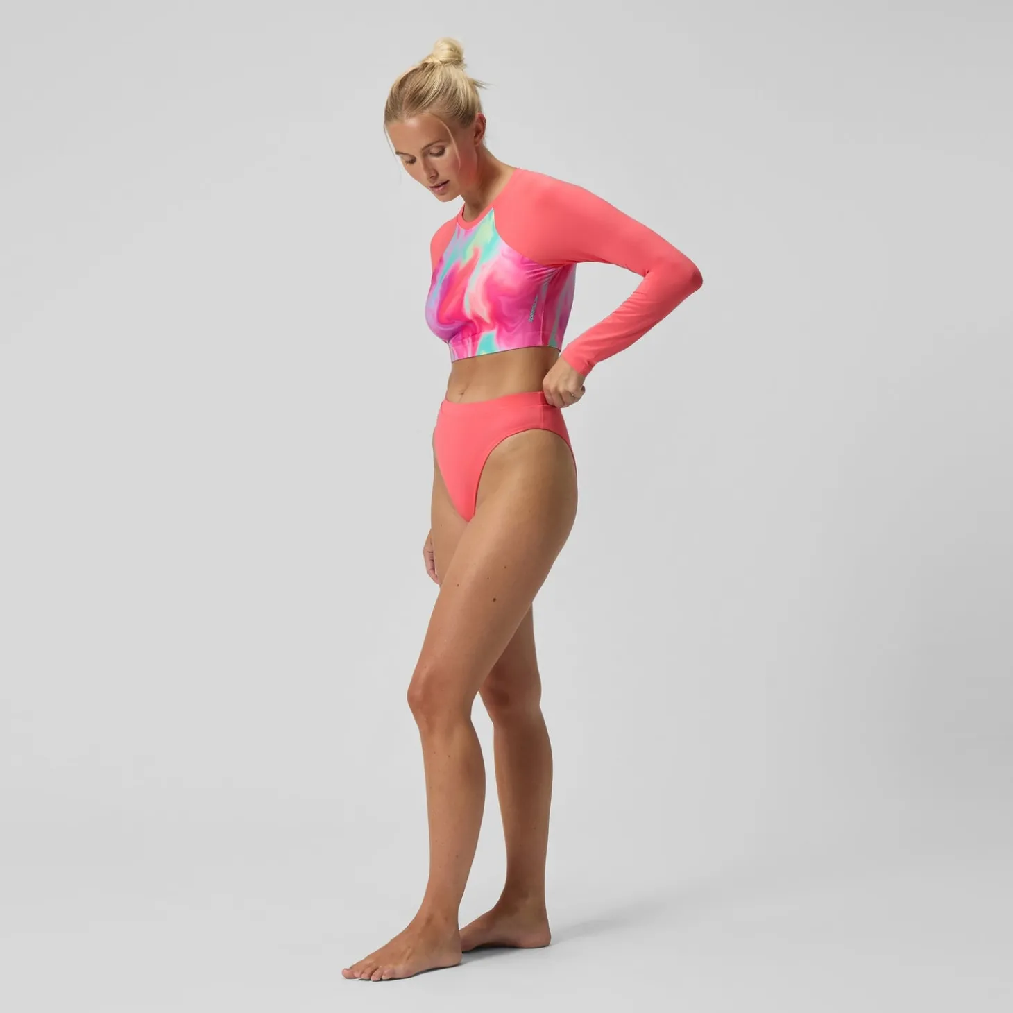 Fashion Bas de bikini Femme FLU3NTE Solid taille haute corail Femme Maillots 2 Pièces