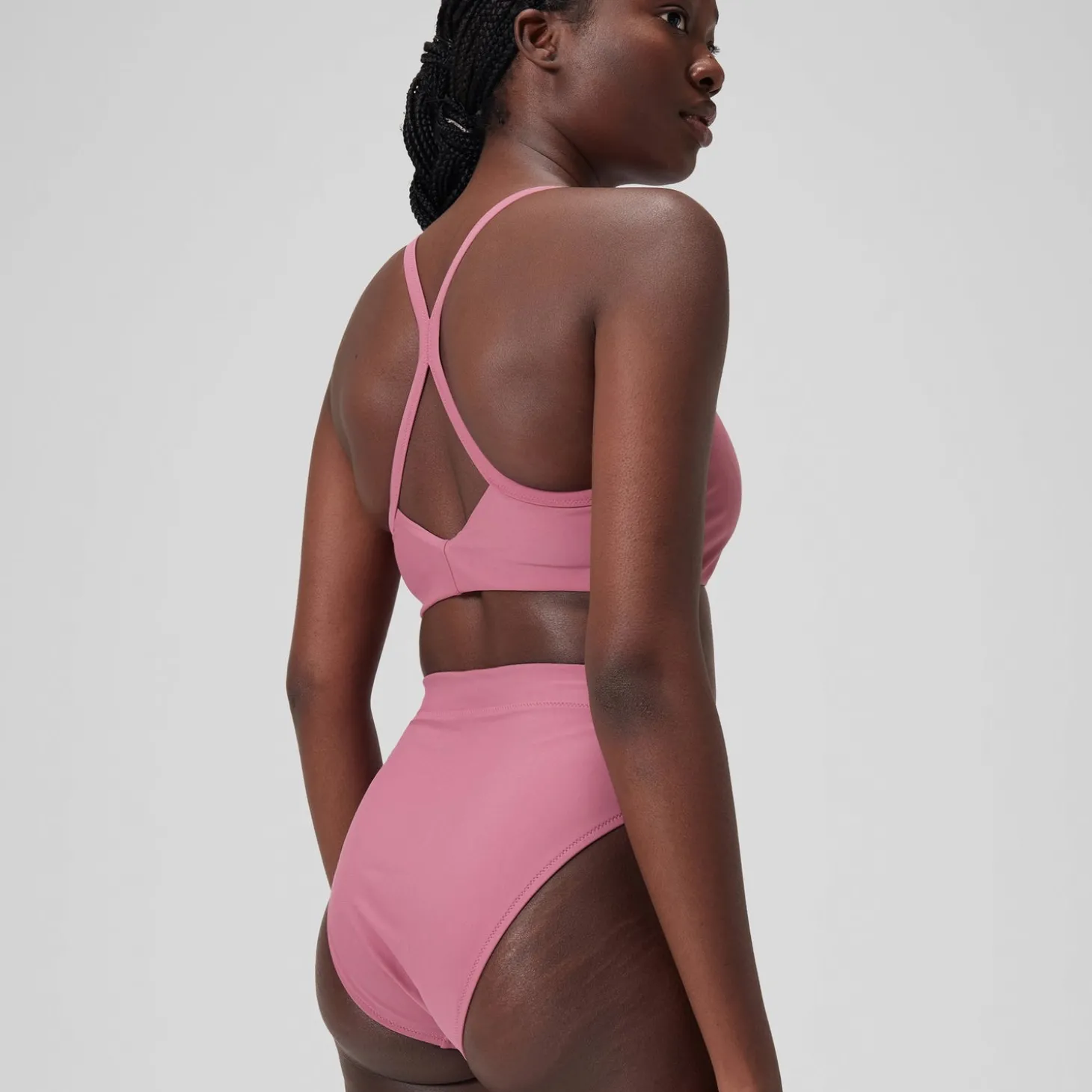 Fashion Bas de bikini taille haute uni Femme Rose Femme Maillots 2 Pièces
