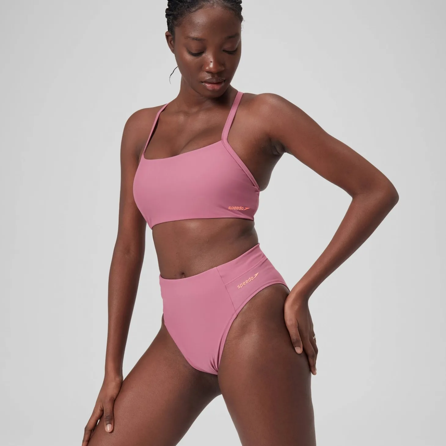 Fashion Bas de bikini taille haute uni Femme Rose Femme Maillots 2 Pièces