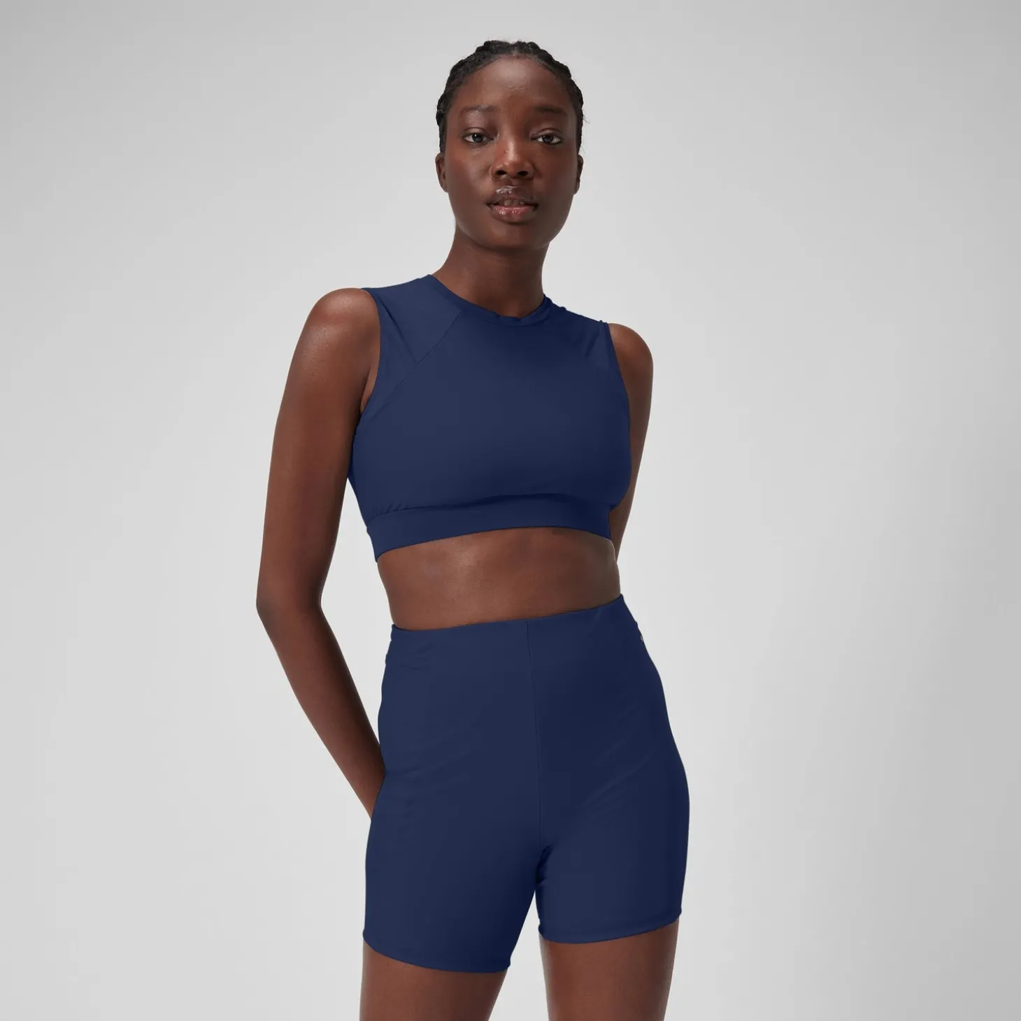 Cheap Crop top uni avec maille filet pour Femmes Bleu céruléen Femme Maillots 2 Pièces