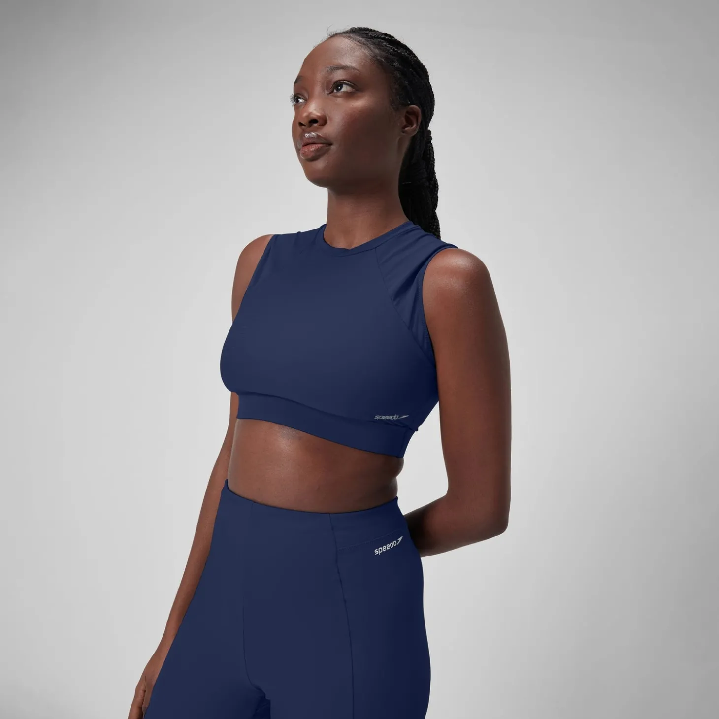 Cheap Crop top uni avec maille filet pour Femmes Bleu céruléen Femme Maillots 2 Pièces
