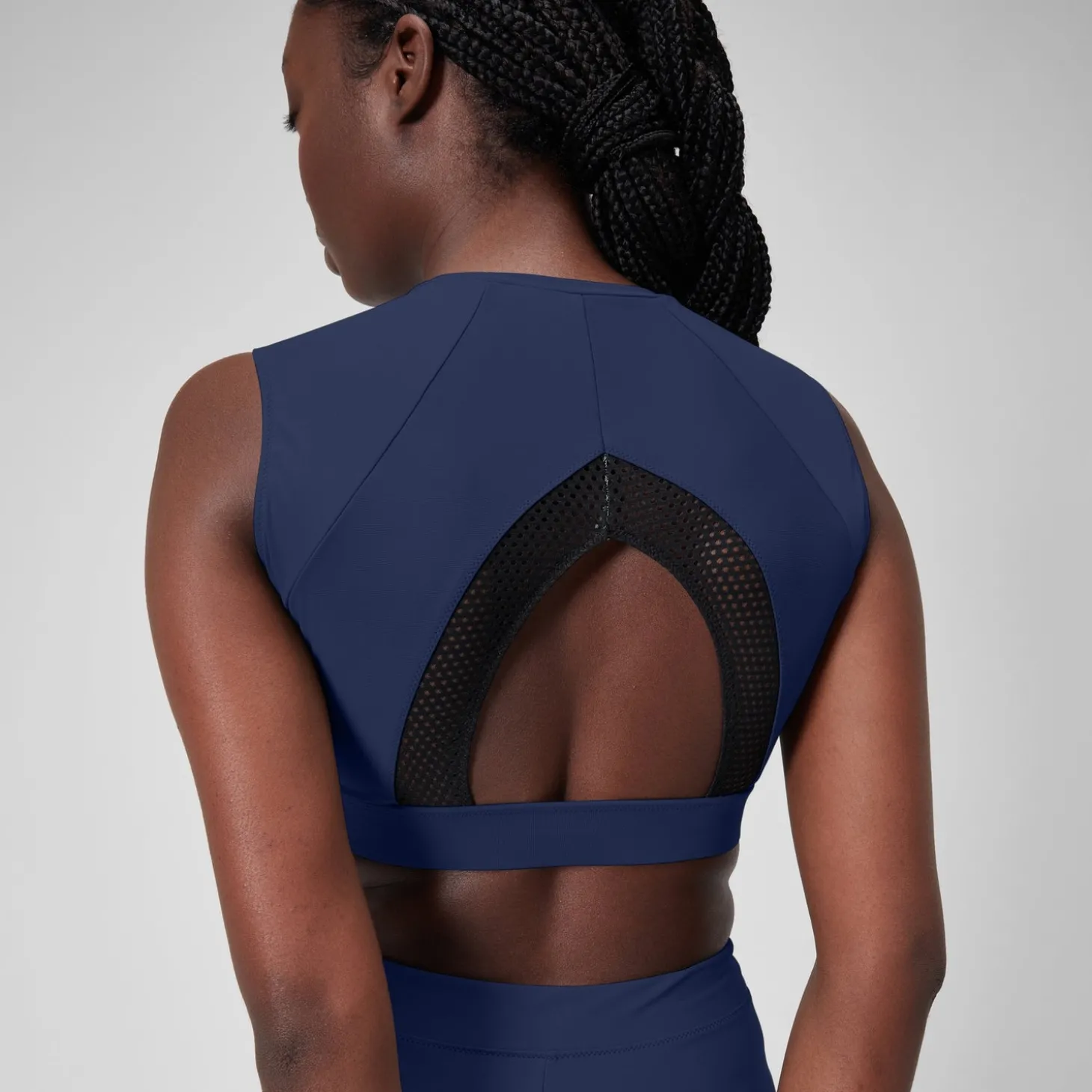 Cheap Crop top uni avec maille filet pour Femmes Bleu céruléen Femme Maillots 2 Pièces