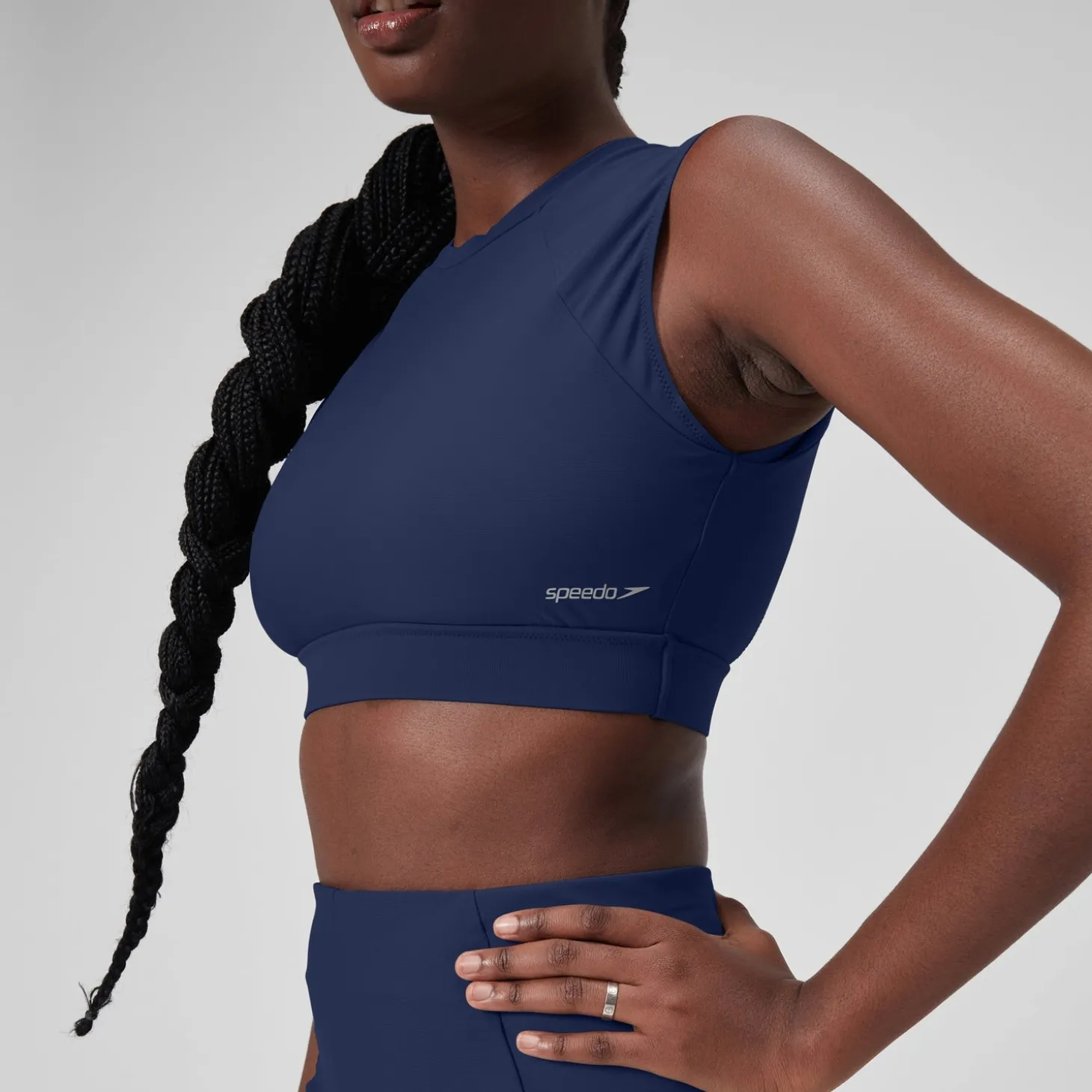 Cheap Crop top uni avec maille filet pour Femmes Bleu céruléen Femme Maillots 2 Pièces