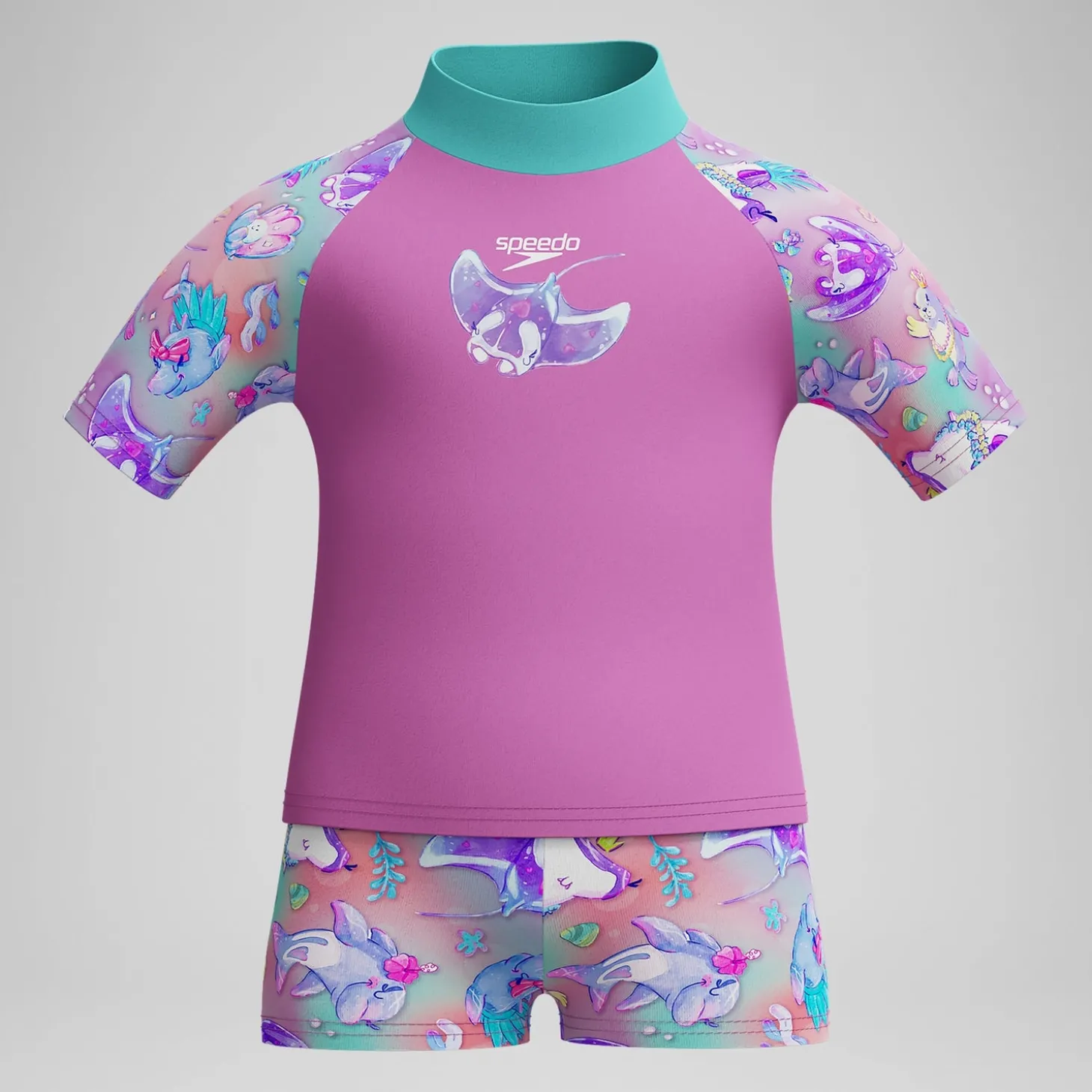 New Ensemble Fille Rash Digital à manches courtes rose Enfant Maillots De Bain