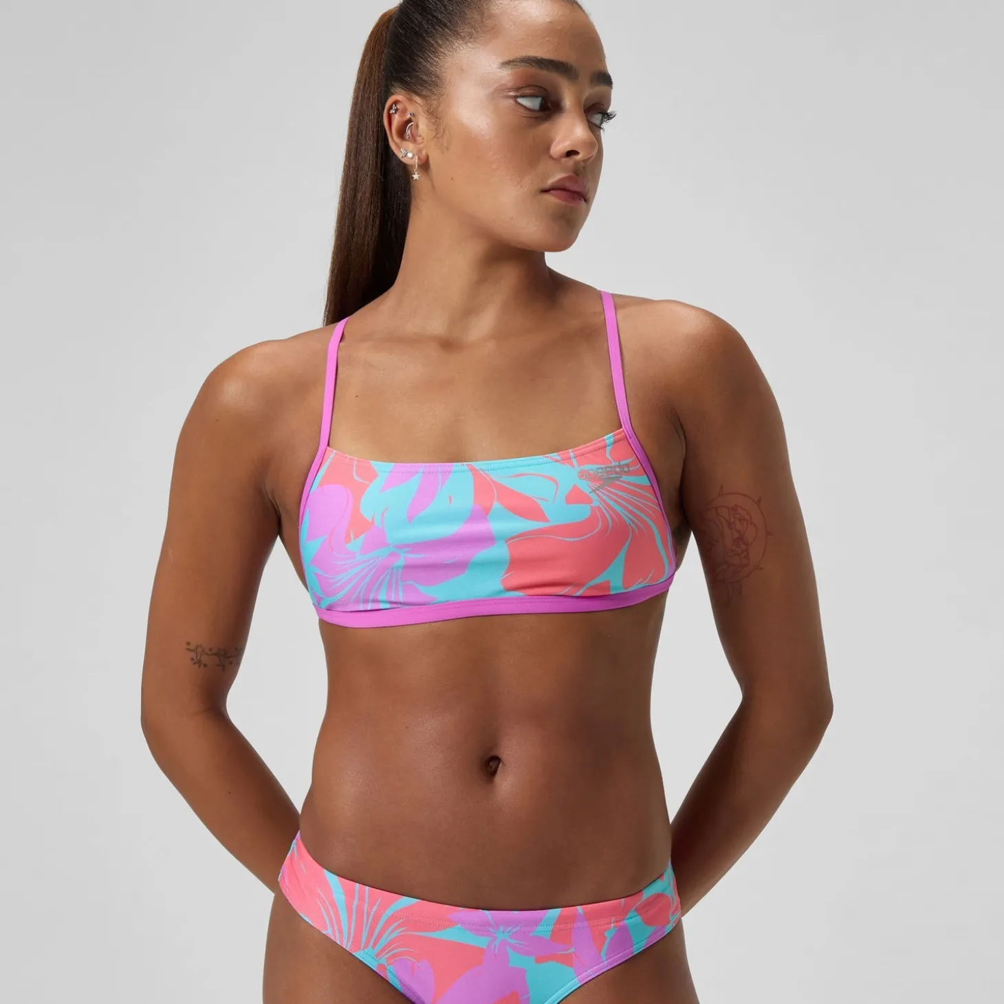 Outlet Haut de bikini Femme Club Training Cross Back imprimé rose/vert Femme Maillots 2 Pièces