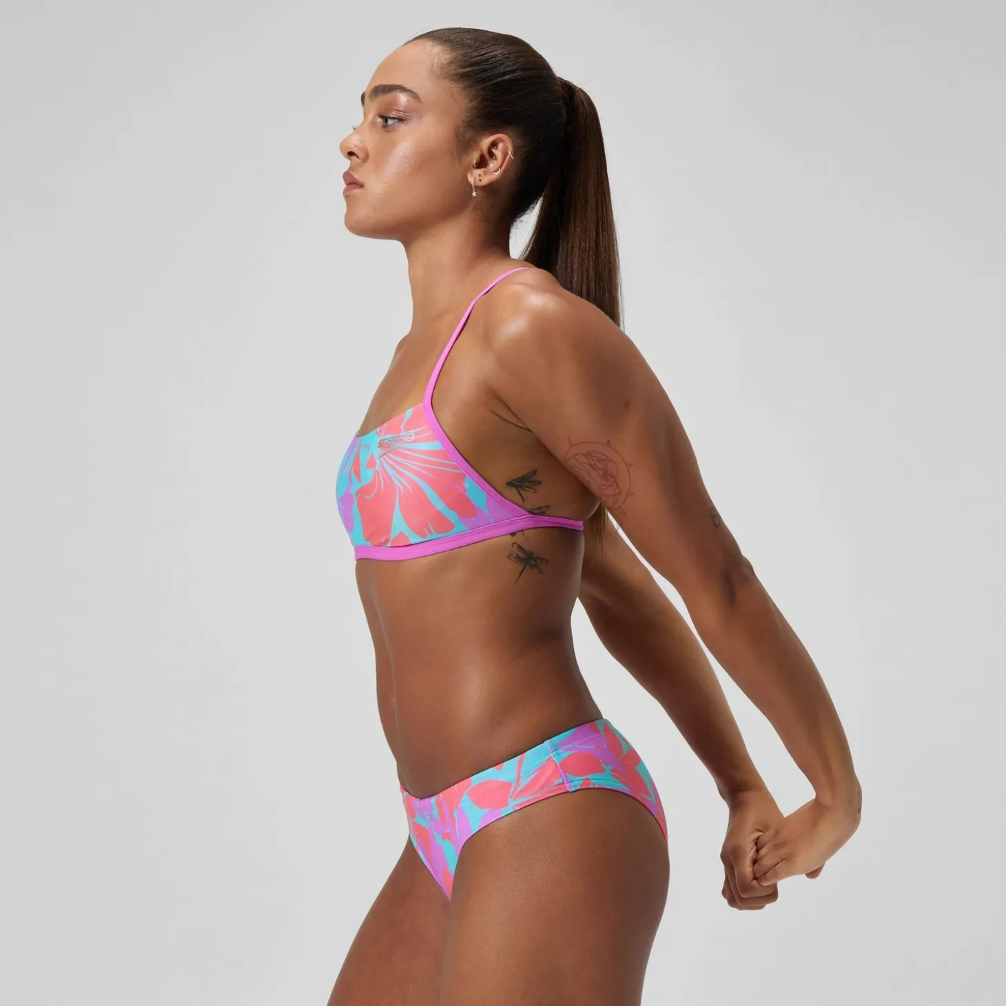 Outlet Haut de bikini Femme Club Training Cross Back imprimé rose/vert Femme Maillots 2 Pièces