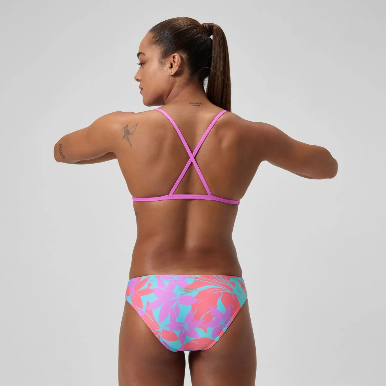 Outlet Haut de bikini Femme Club Training Cross Back imprimé rose/vert Femme Maillots 2 Pièces