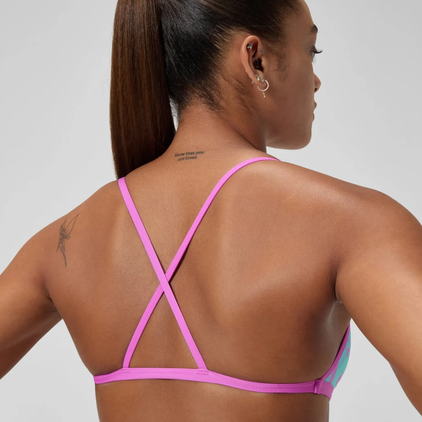 Outlet Haut de bikini Femme Club Training Cross Back imprimé rose/vert Femme Maillots 2 Pièces
