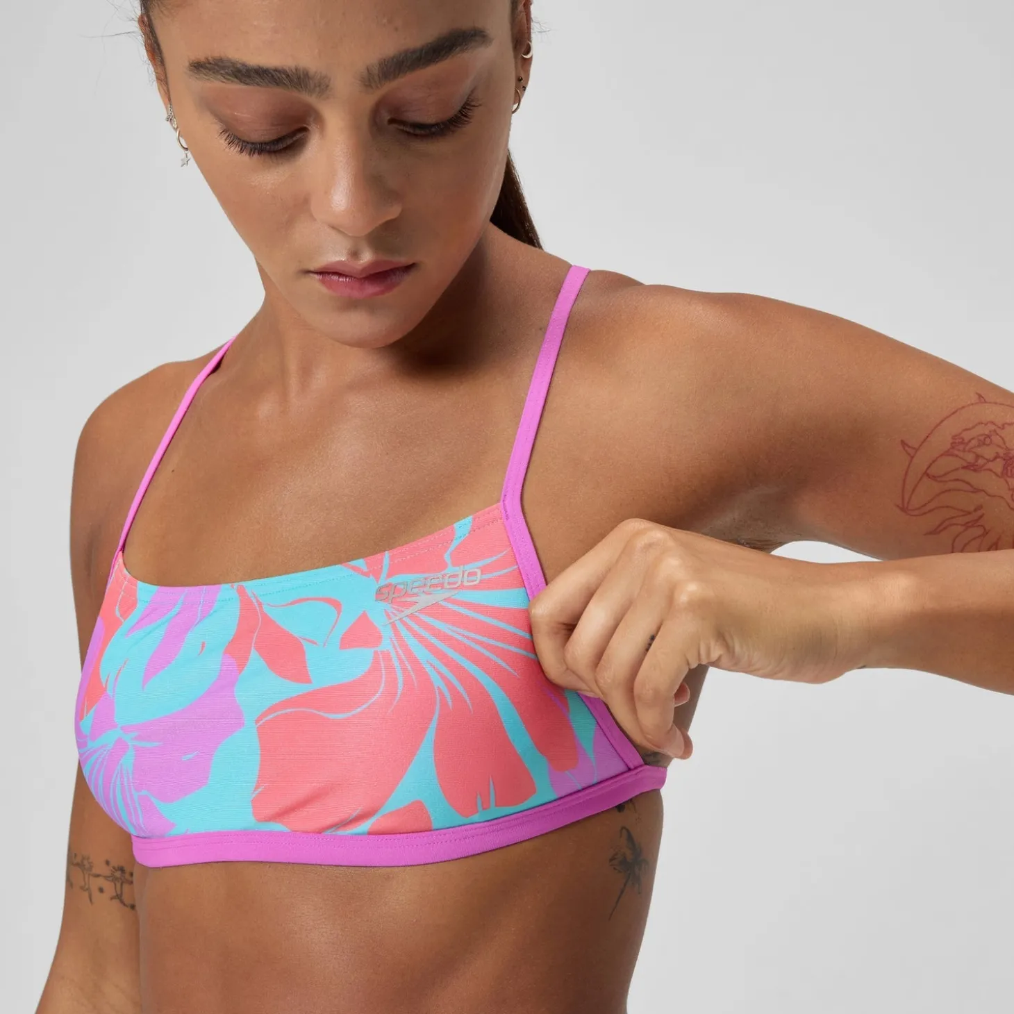 Outlet Haut de bikini Femme Club Training Cross Back imprimé rose/vert Femme Maillots 2 Pièces