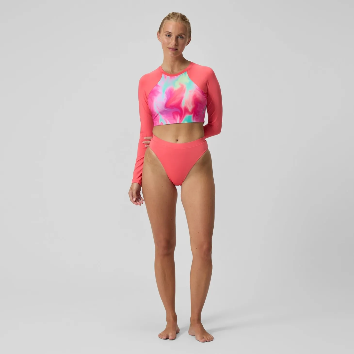 Best Haut de bikini Femme FLU3NTE à manches longues imprimé rose/corail Femme Maillots 2 Pièces