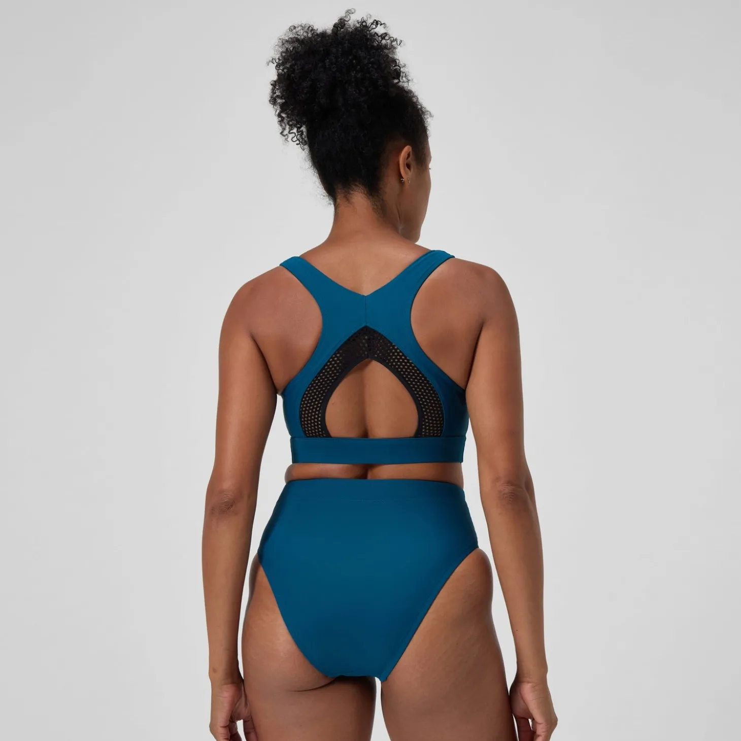 Discount Haut de bikini Femme Solid à col haut avec mesh sarcelle foncé Femme Maillots 2 Pièces