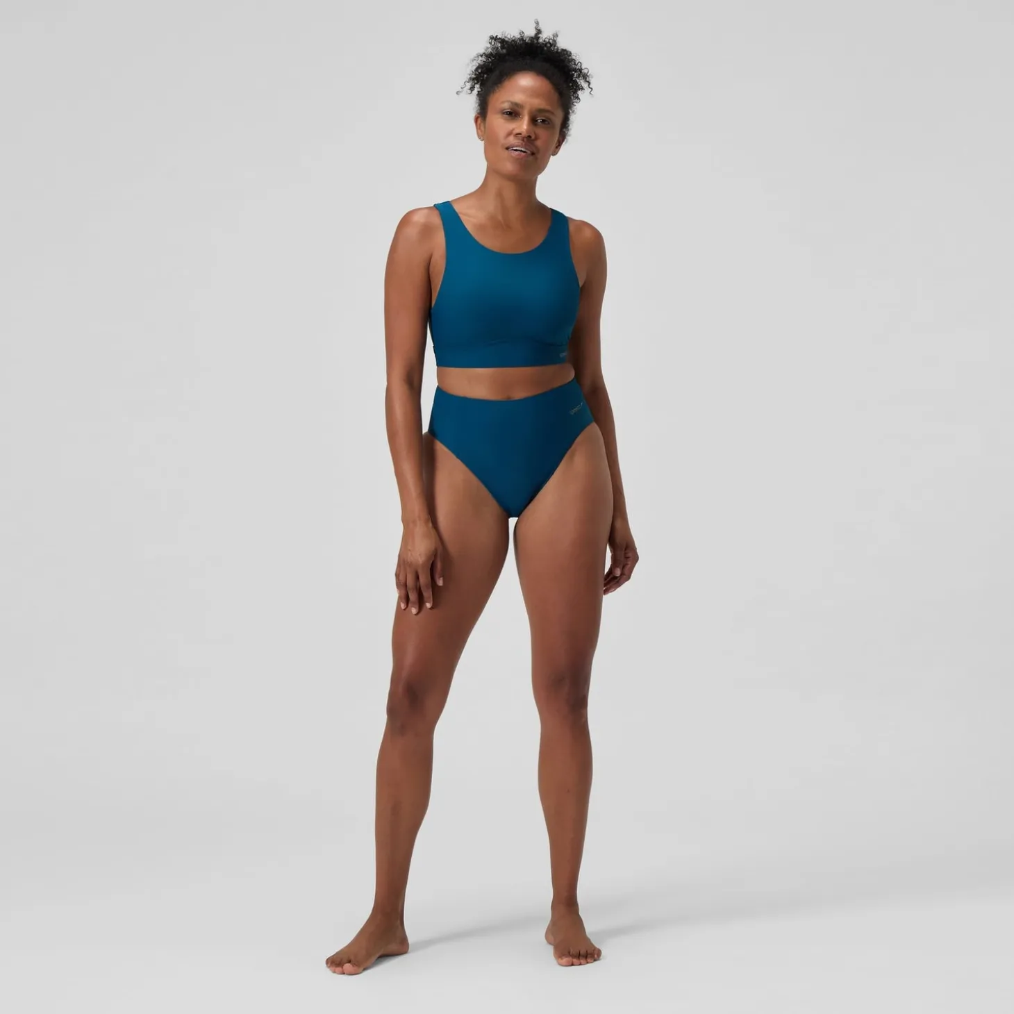 Discount Haut de bikini Femme Solid à col haut avec mesh sarcelle foncé Femme Maillots 2 Pièces