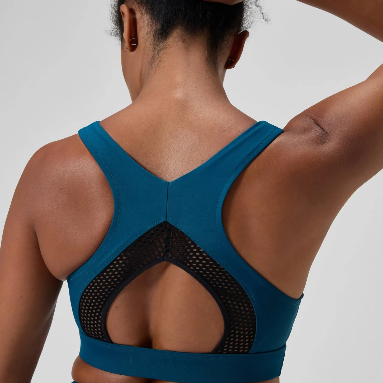 Discount Haut de bikini Femme Solid à col haut avec mesh sarcelle foncé Femme Maillots 2 Pièces