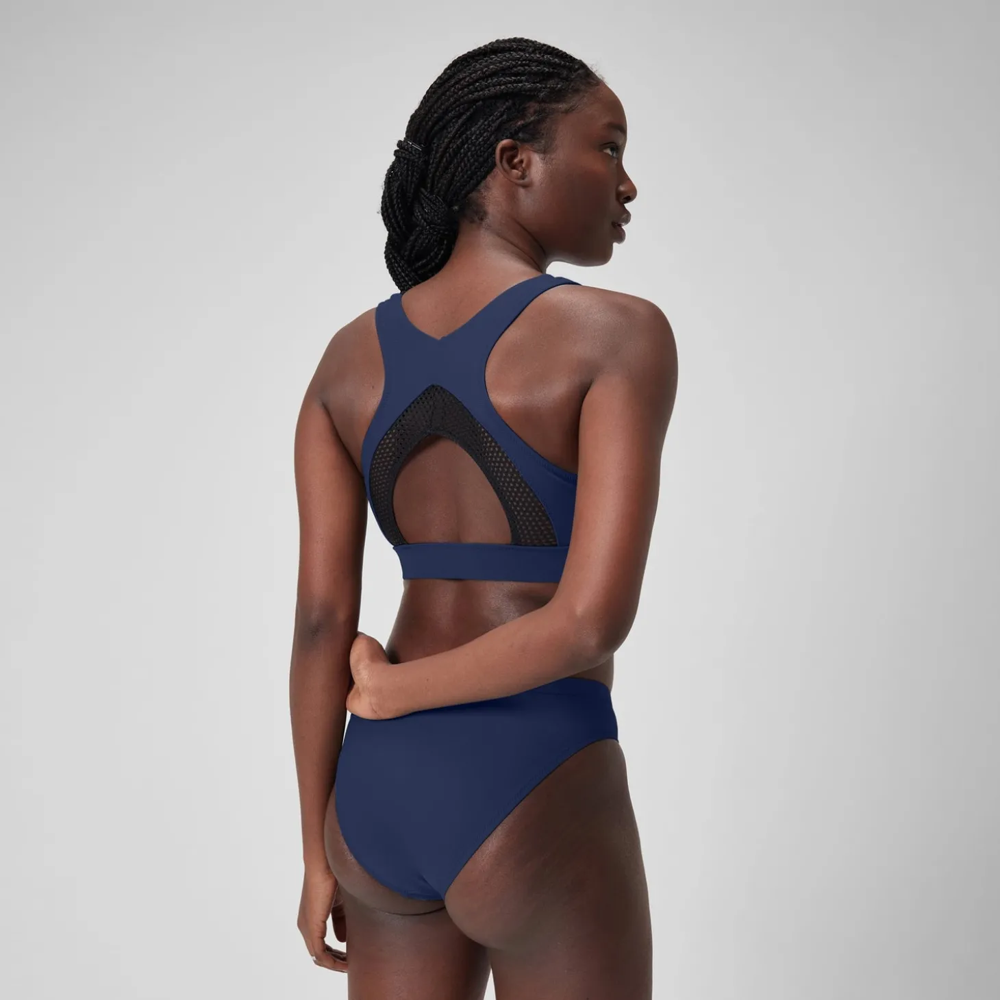 Best Haut uni à col montant avec maille filet pour Femmes Bleu céruléen Femme Maillots 2 Pièces