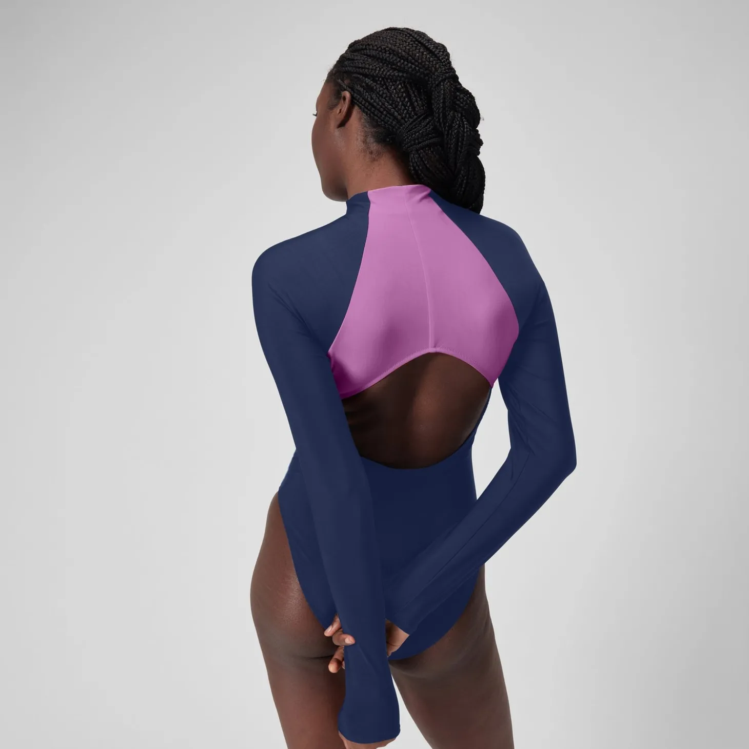New L/S 1 pièce color-block zippé pour Femmes Bleu céruléen Femme Maillots 1 Pièce