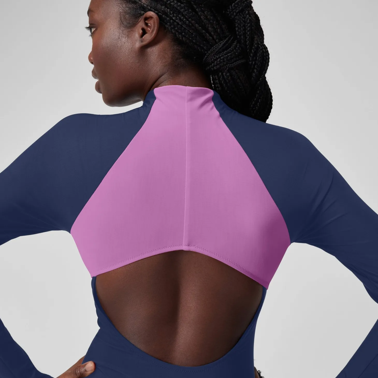 New L/S 1 pièce color-block zippé pour Femmes Bleu céruléen Femme Maillots 1 Pièce