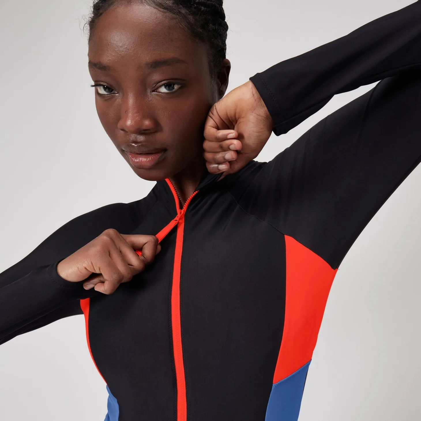 Fashion L/S 1 pièce color-block zippé pour Femmes Dragon Fire Femme Maillots 1 Pièce