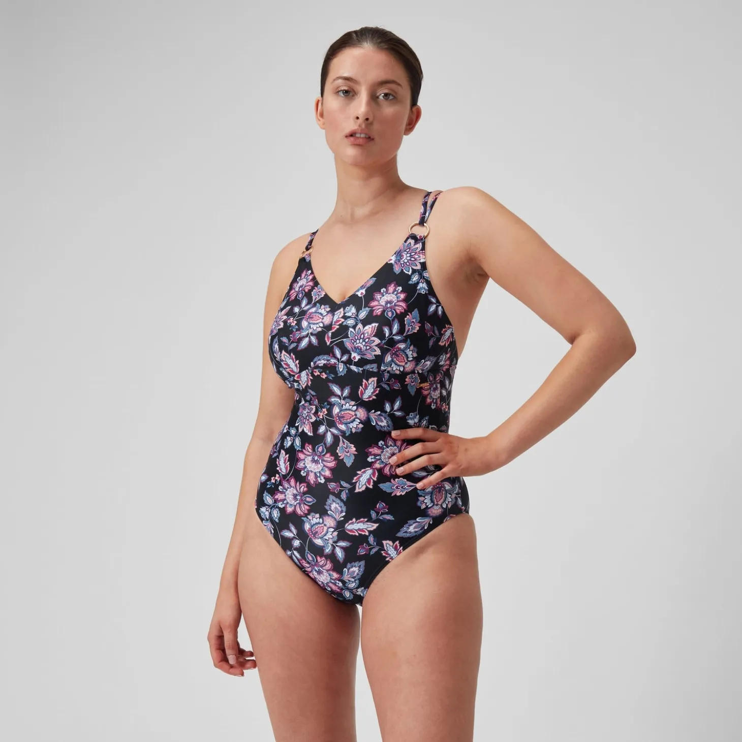 Hot Maillot de bain 1 pièce galbant à bretelles et imprimé pour Femmes Noir/Violet Femme Maillots Galbant