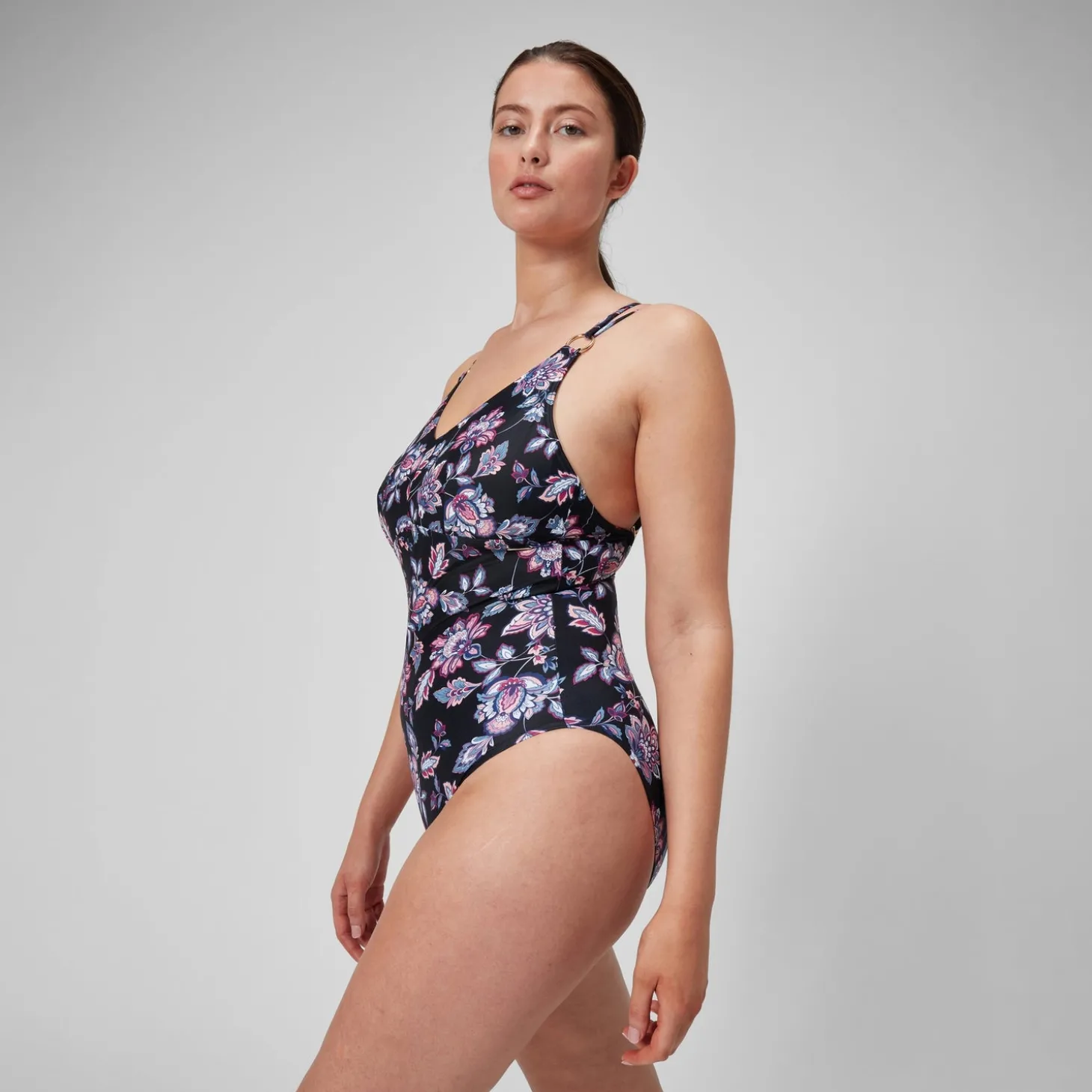 Hot Maillot de bain 1 pièce galbant à bretelles et imprimé pour Femmes Noir/Violet Femme Maillots Galbant