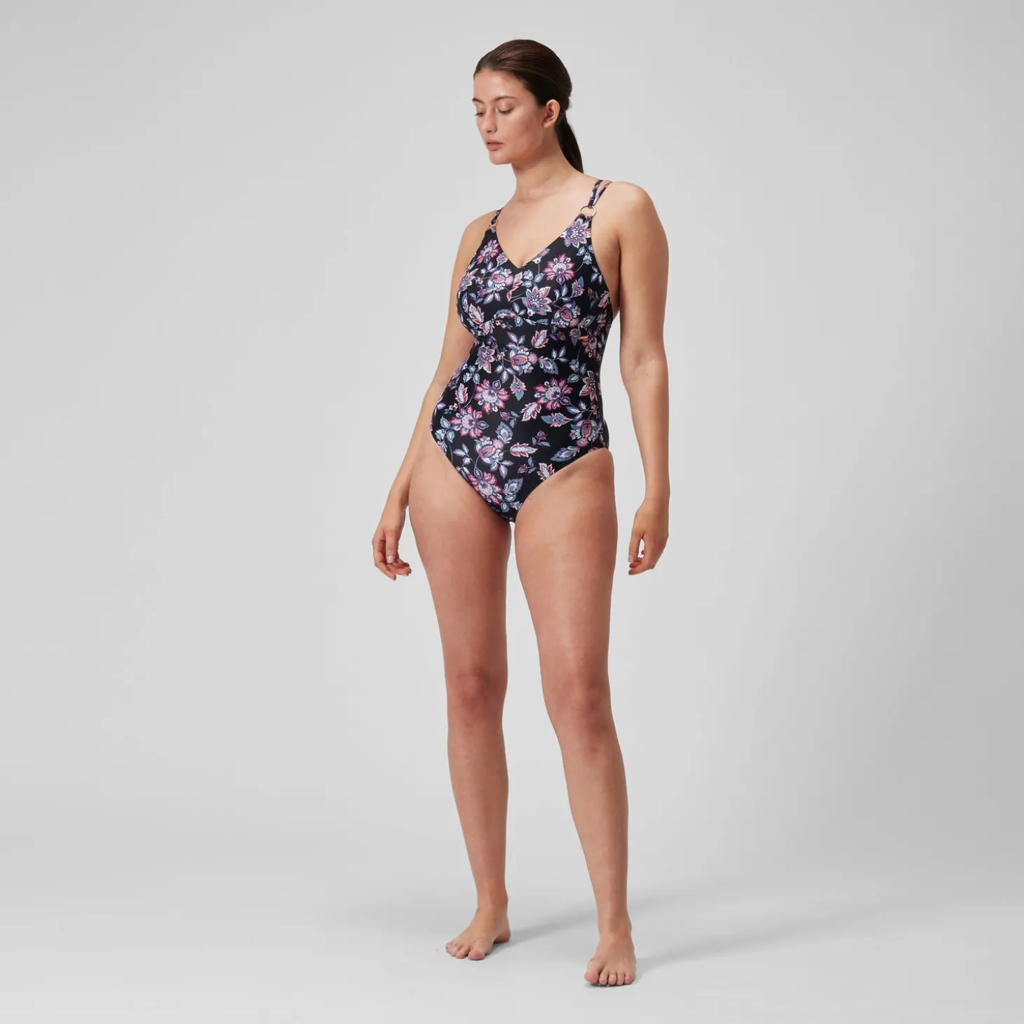 Hot Maillot de bain 1 pièce galbant à bretelles et imprimé pour Femmes Noir/Violet Femme Maillots Galbant