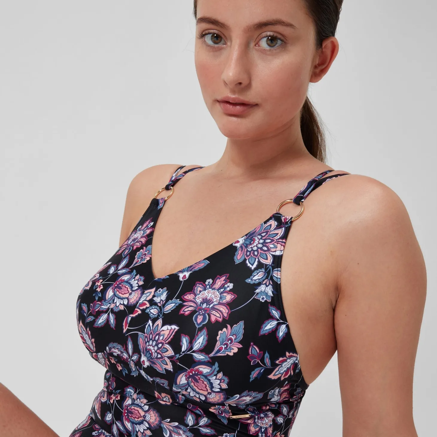 Hot Maillot de bain 1 pièce galbant à bretelles et imprimé pour Femmes Noir/Violet Femme Maillots Galbant