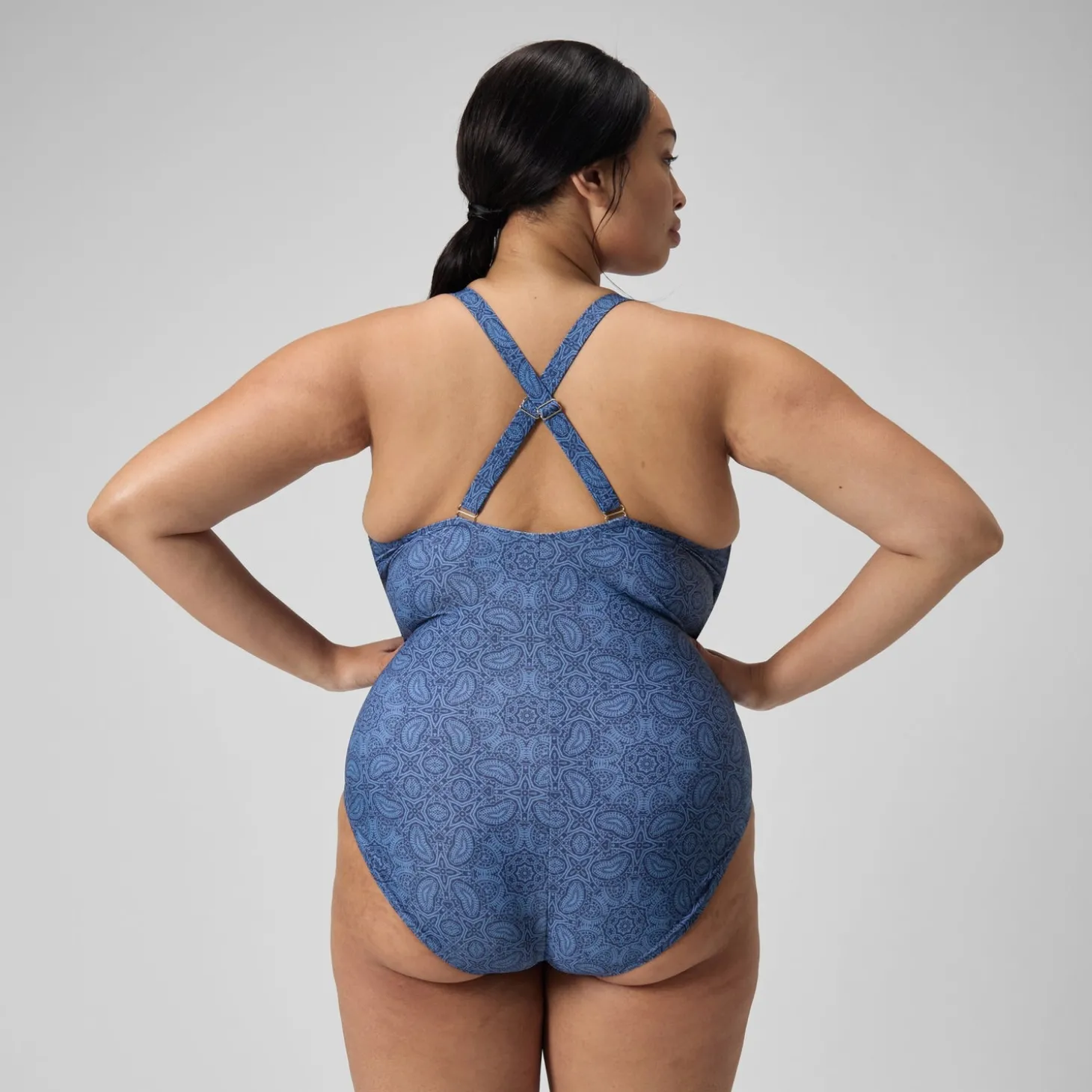 Fashion Maillot de bain 1 pièce Shaping avec encolure en V et imprimé pour Femmes (+) Bleu Marine/Bleu Femme Maillots Galbant
