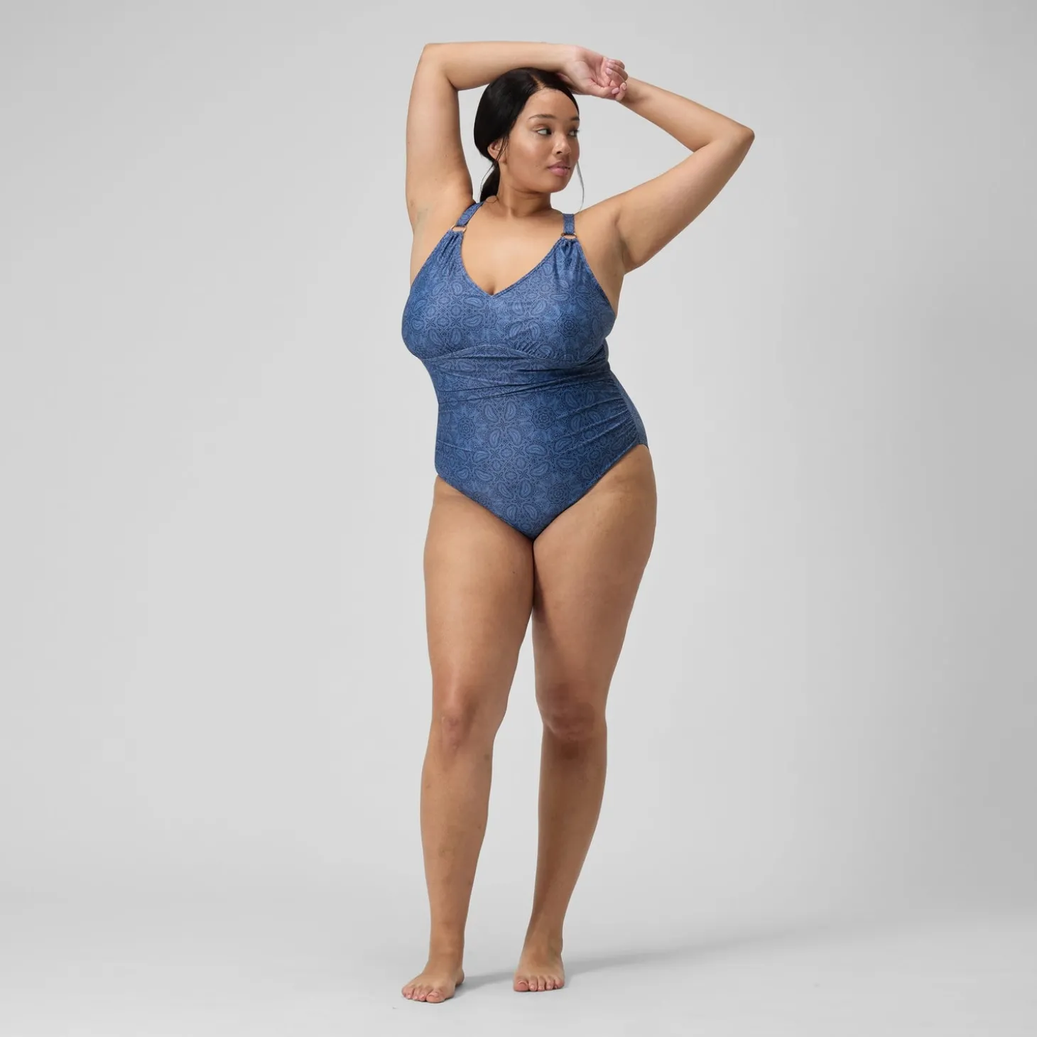 Fashion Maillot de bain 1 pièce Shaping avec encolure en V et imprimé pour Femmes (+) Bleu Marine/Bleu Femme Maillots Galbant