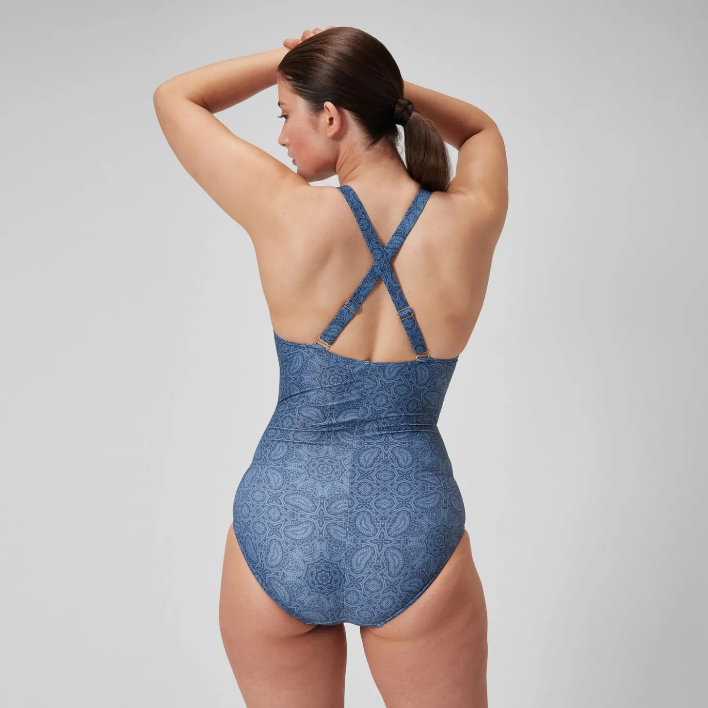 Clearance Maillot de bain 1 pièce Shaping avec encolure en V et imprimé pour Femmes Bleu épicéa/Bleu délavé Femme Maillots Galbant