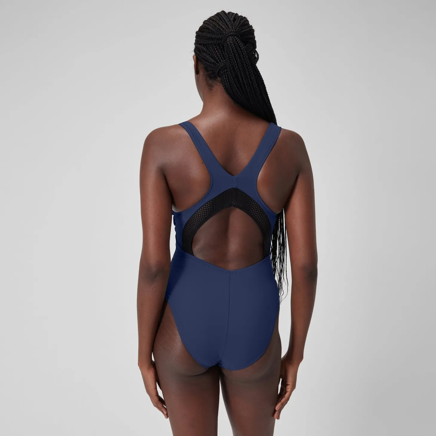 Cheap Maillot de bain 1 pièce uni avec maille filet Scoop pour Femmes Bleu céruléen Femme Maillots 1 Pièce