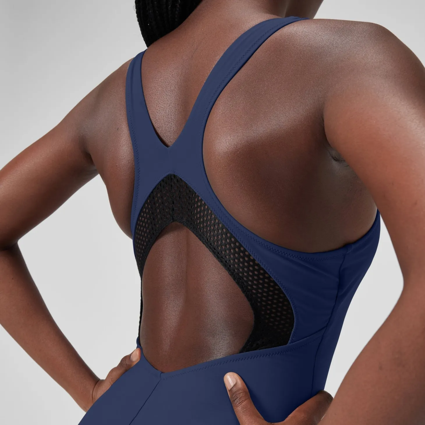 Cheap Maillot de bain 1 pièce uni avec maille filet Scoop pour Femmes Bleu céruléen Femme Maillots 1 Pièce