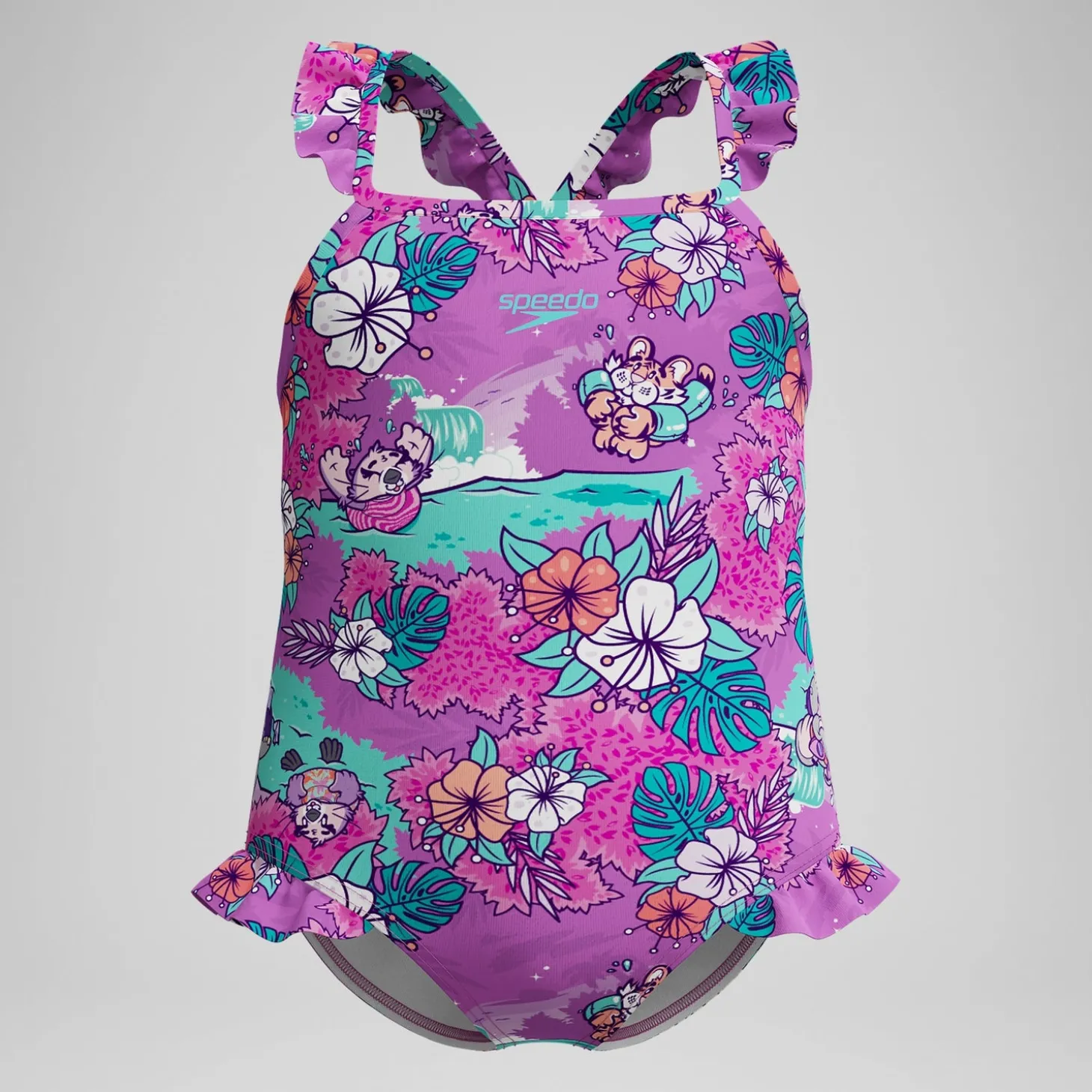 Best Maillot de bain Bébé Learn to Swim à fines bretelles et volants imprimés rose Enfant Maillots De Bain