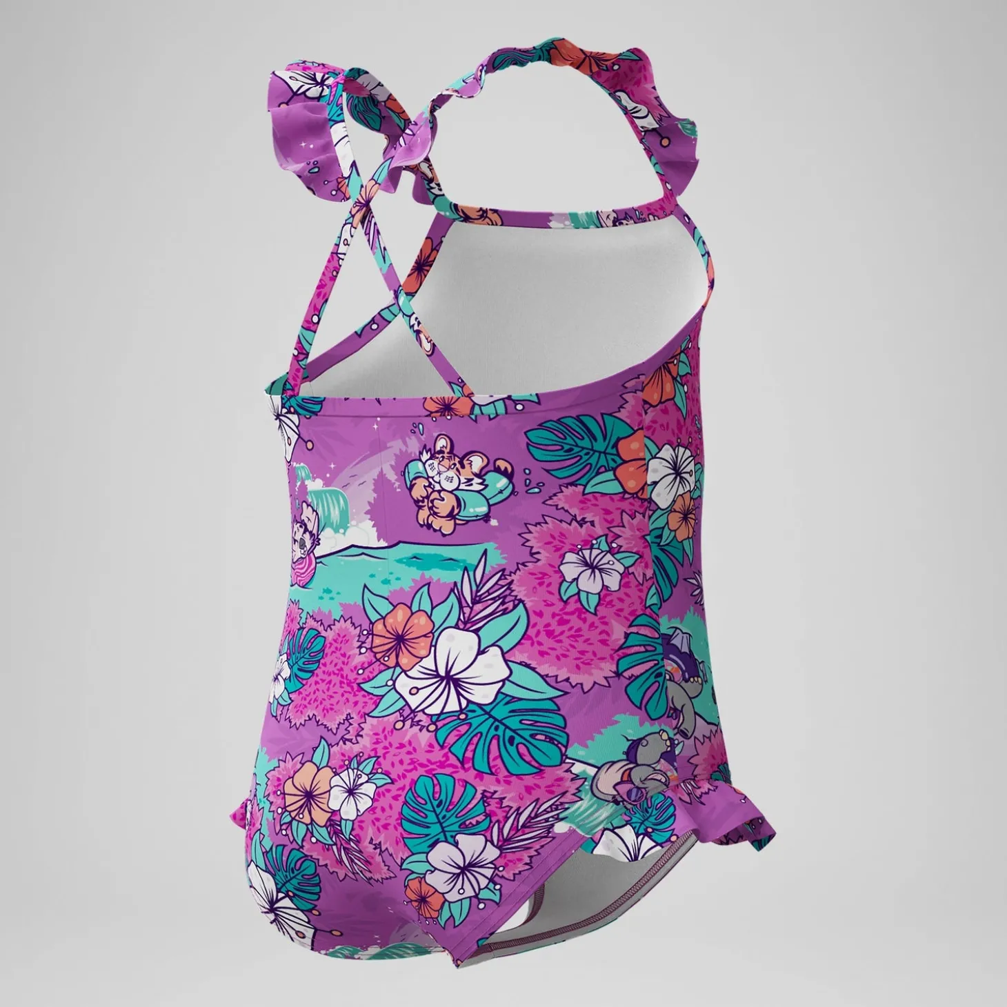 Best Maillot de bain Bébé Learn to Swim à fines bretelles et volants imprimés rose Enfant Maillots De Bain