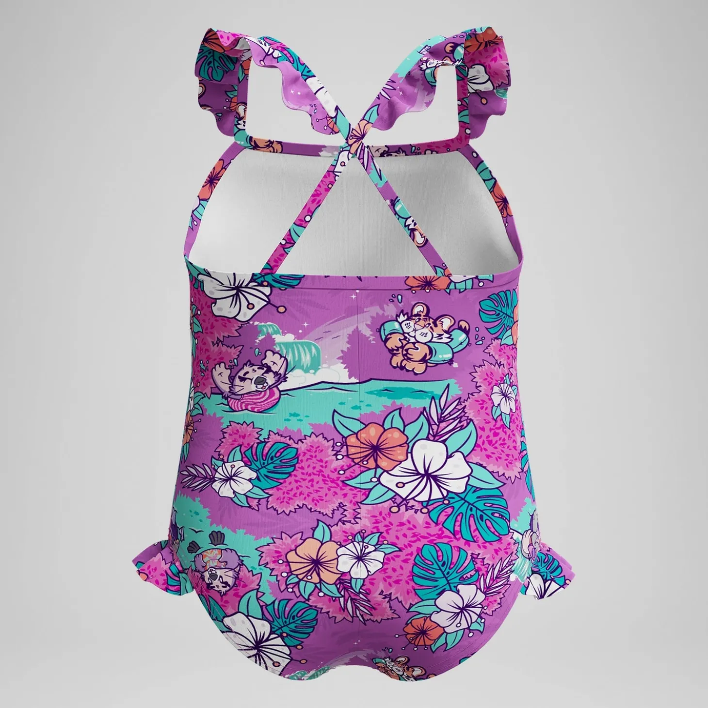 Best Maillot de bain Bébé Learn to Swim à fines bretelles et volants imprimés rose Enfant Maillots De Bain