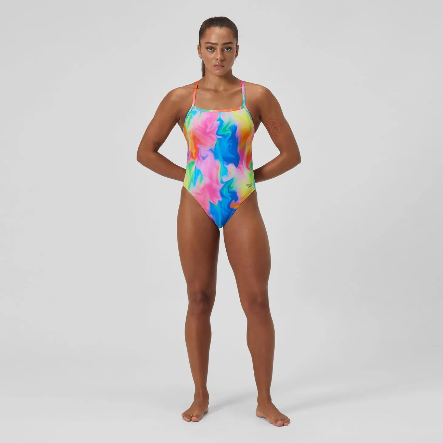 Online Maillot de bain Femme Club Training dos en V et imprimé rose/jaune Femme Maillots 1 Pièce