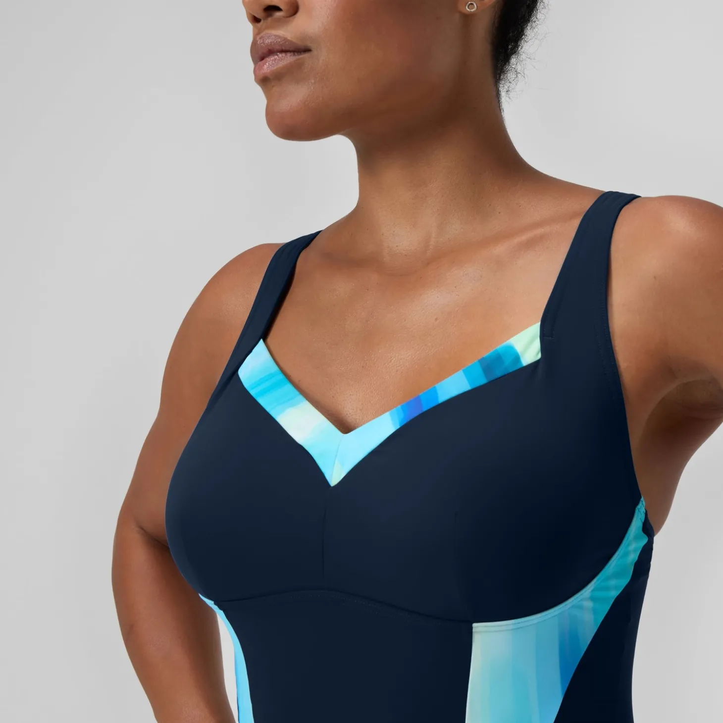 Best Sale Maillot de bain Femme effet galbant imprimé LunaElustre bleu marine/vert Femme Maillots 1 Pièce