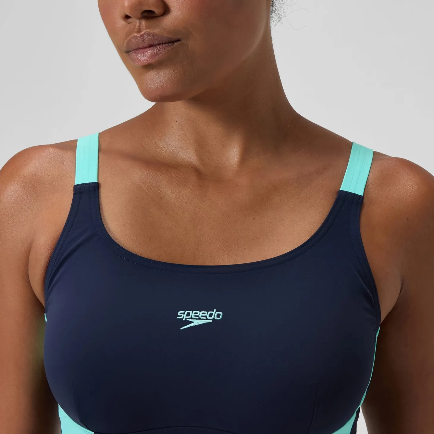 Best Sale Maillot de bain Femme effet galbant Solid Splice bleu marine/vert Femme Maillots 1 Pièce
