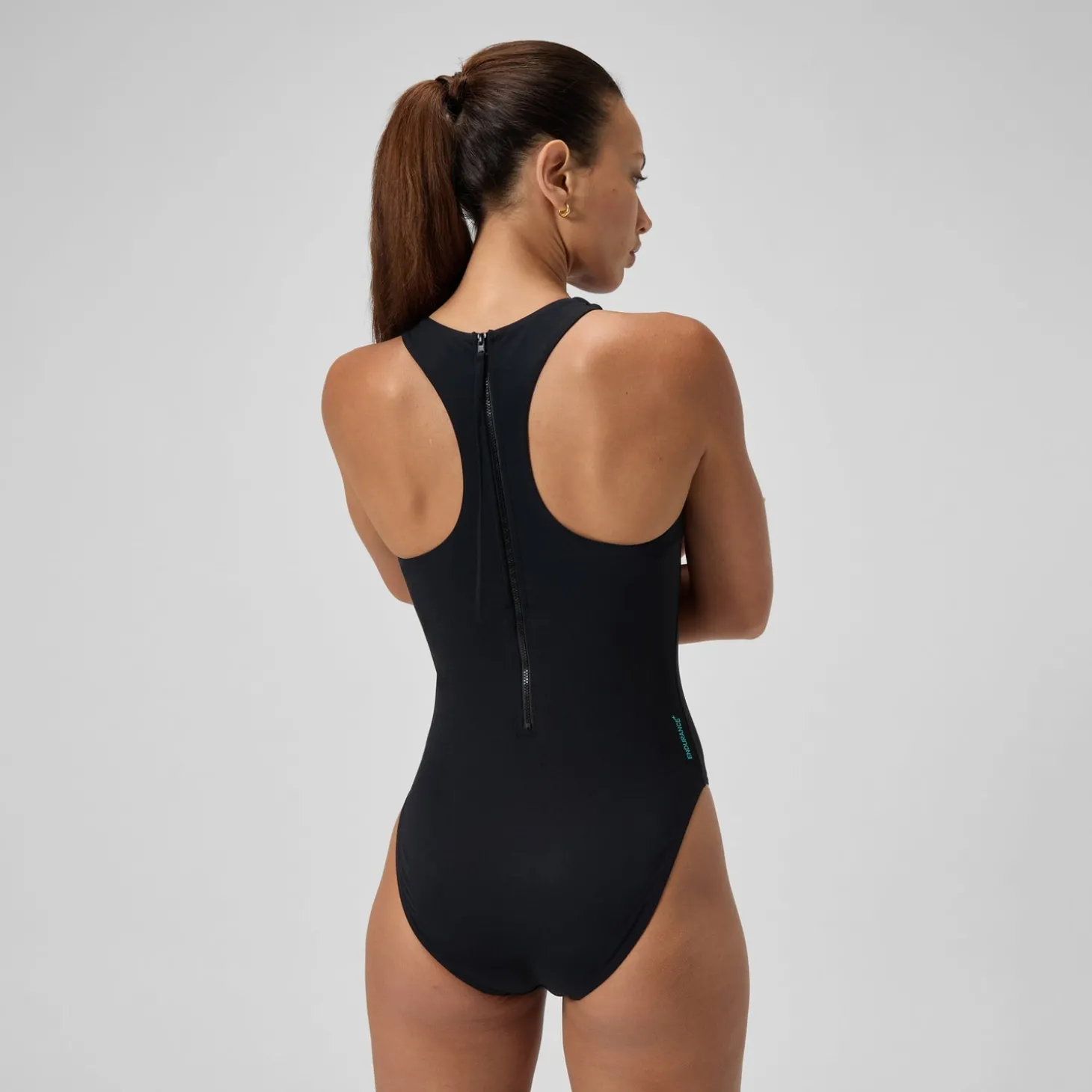 Online Maillot de bain Femme Racer Zip avec soutien-gorge intégré noir Femme Maillots 1 Pièce