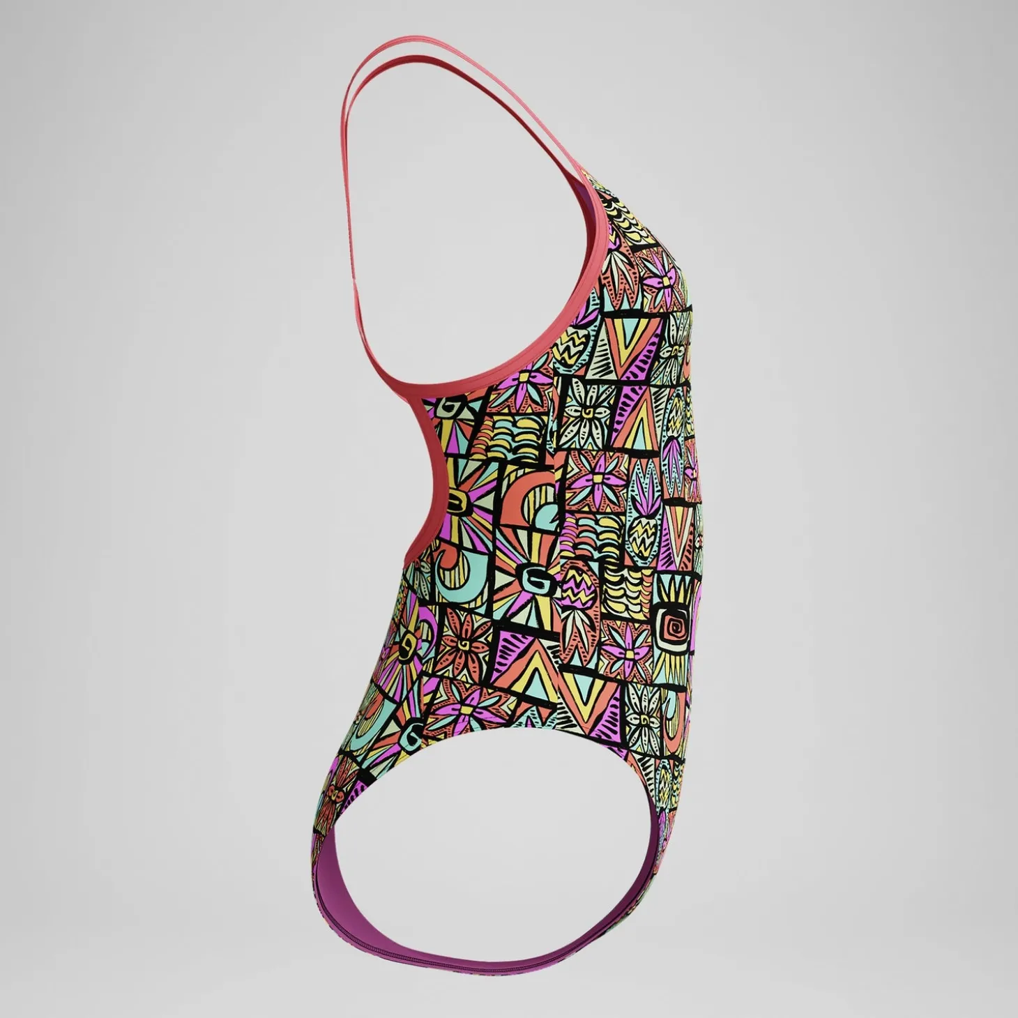 New Maillot de bain Fille Club Training dos en V imprimé noir/corail Enfant Maillots De Bain