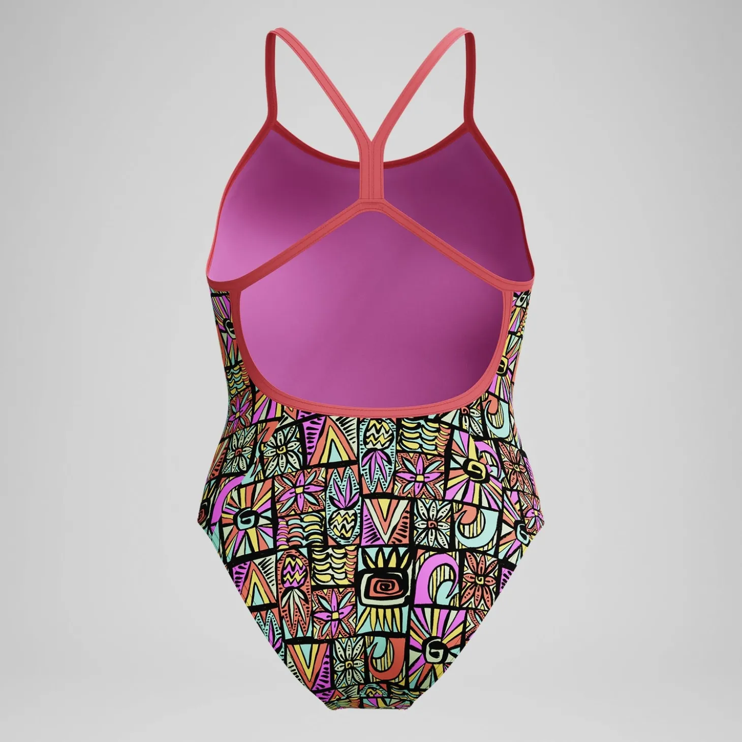 New Maillot de bain Fille Club Training dos en V imprimé noir/corail Enfant Maillots De Bain