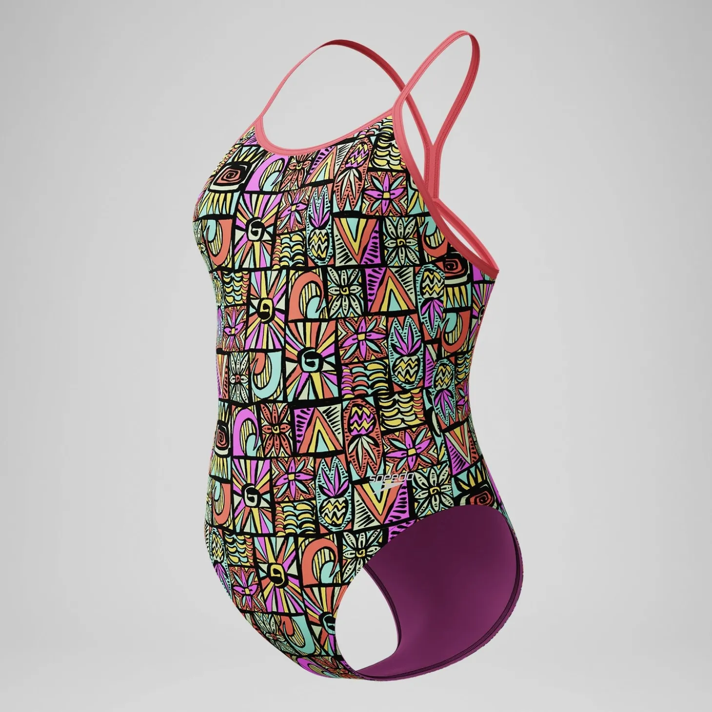 New Maillot de bain Fille Club Training dos en V imprimé noir/corail Enfant Maillots De Bain