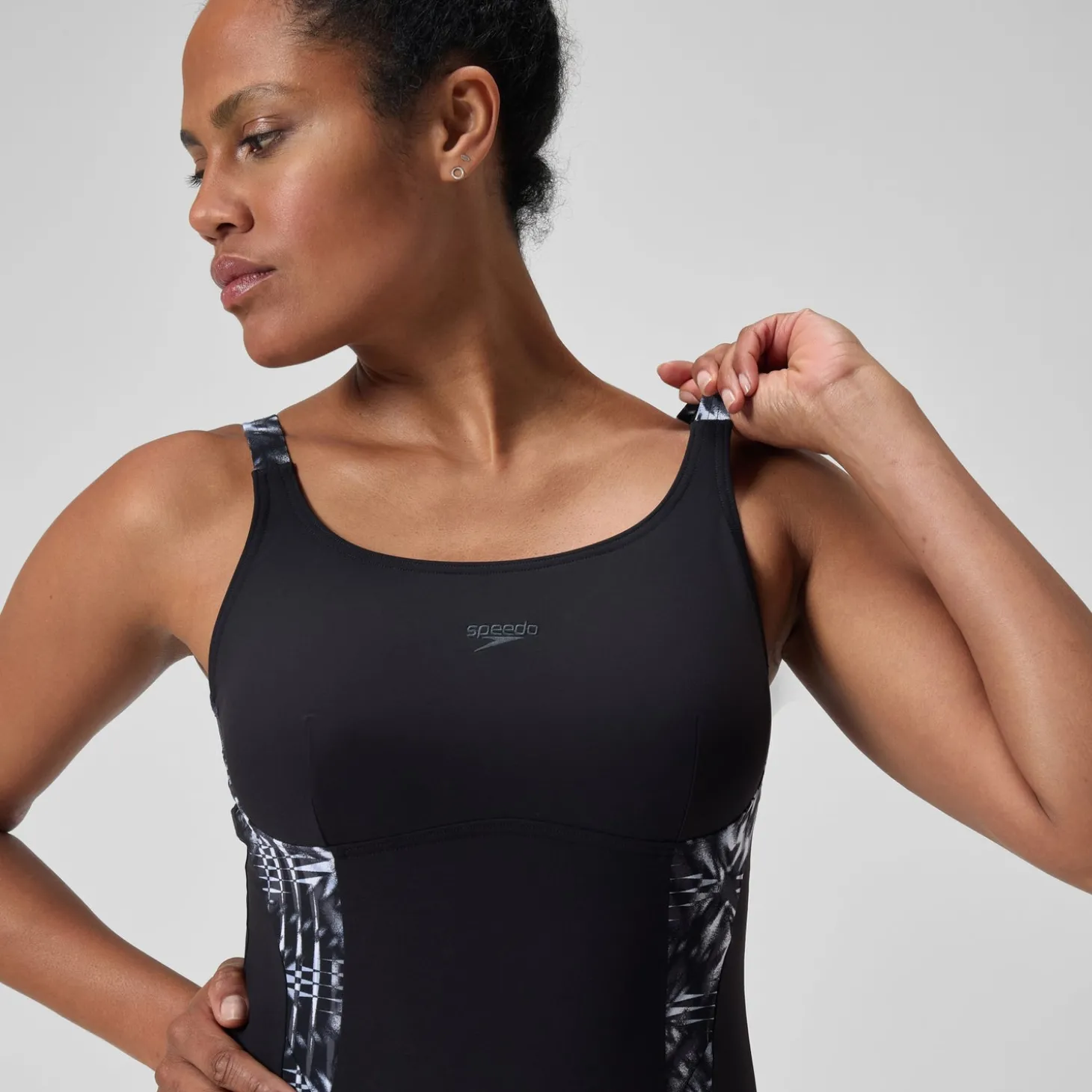 Discount Maillot de bain galbant à imprimé Splice pour Femmes Noir/Gris oxydé/Blanc Femme Maillots Galbant