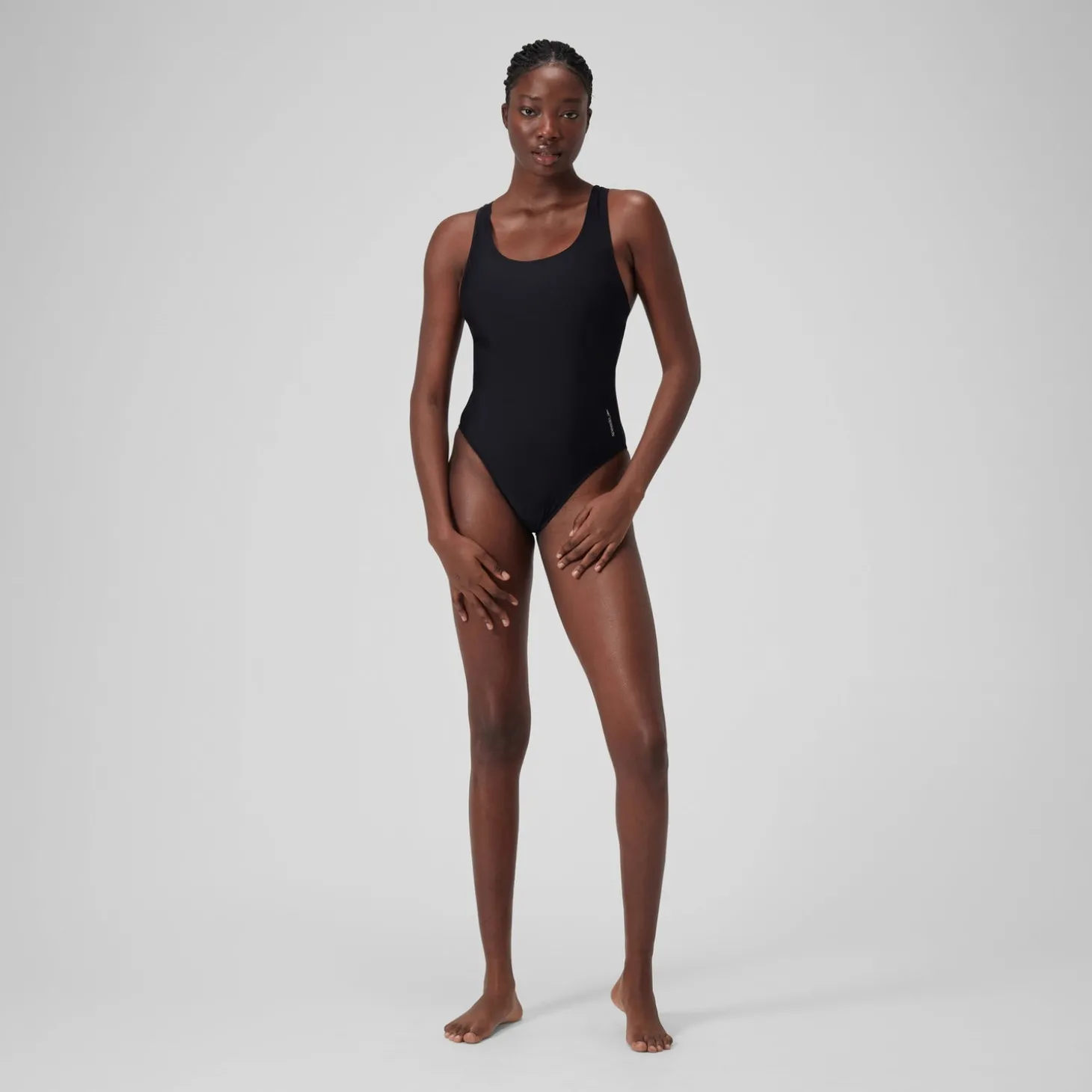 Fashion Maillot de bain uni ras de cou échancré Femme Gris foncé Femme Maillots 1 Pièce