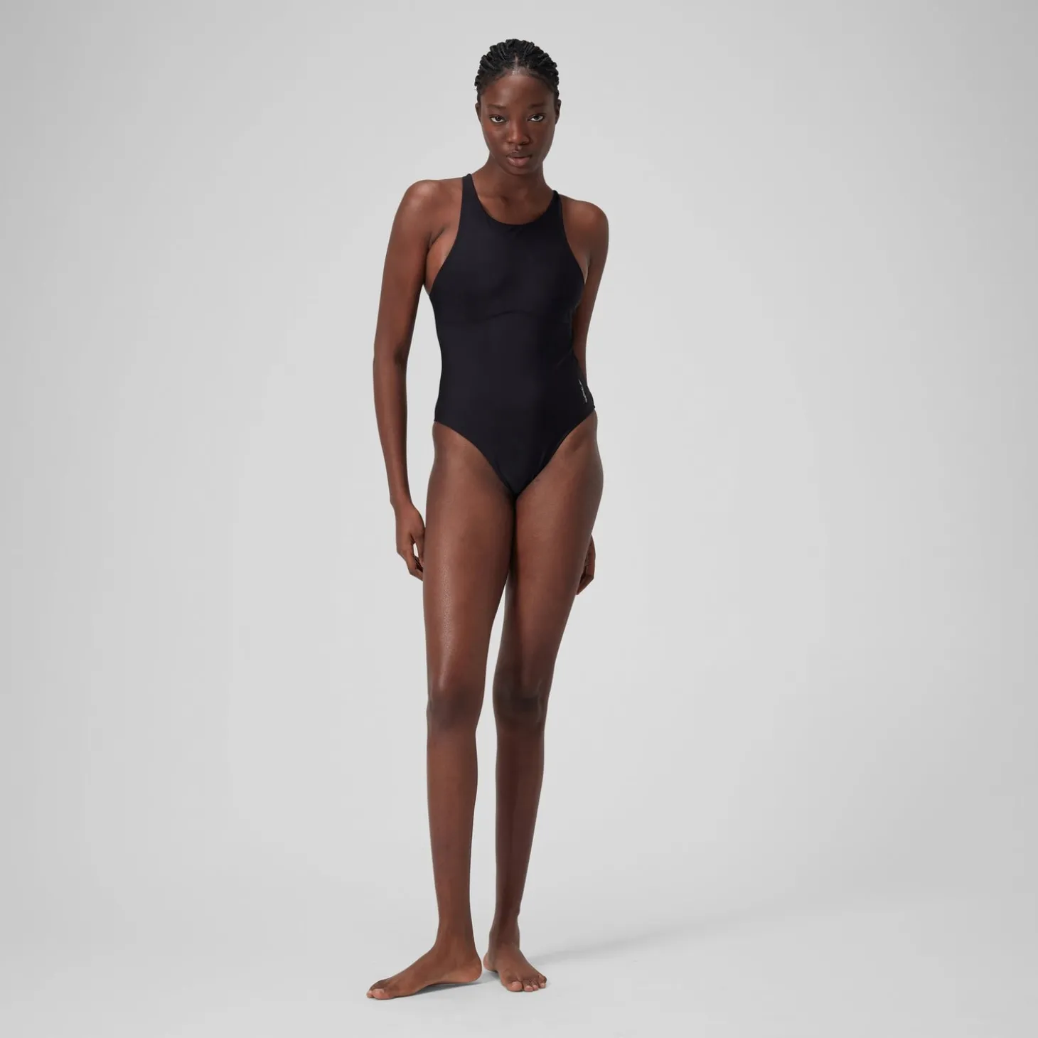 Fashion Maillot de bain uni ras de cou Femme Gris foncé Femme Maillots 1 Pièce