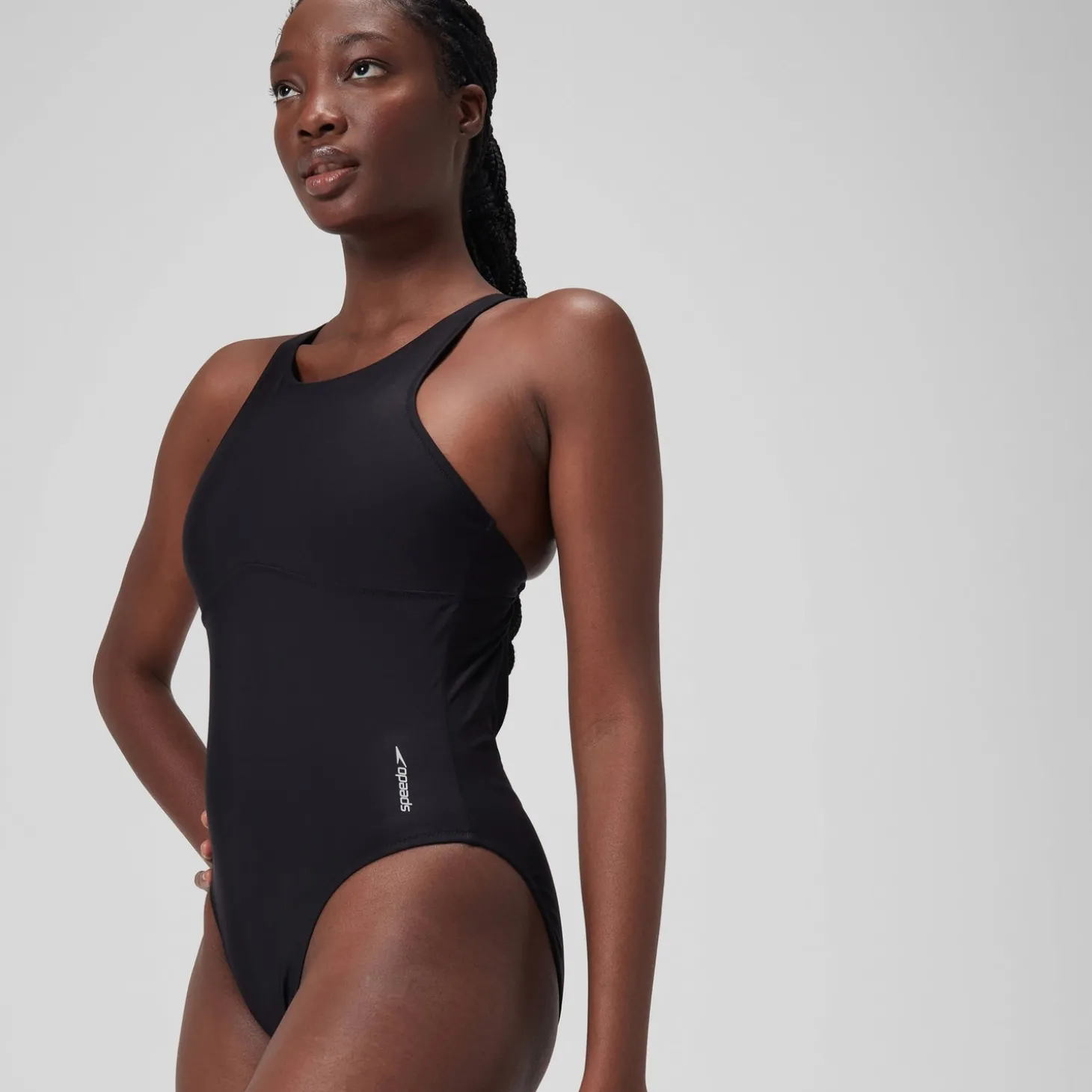 Fashion Maillot de bain uni ras de cou Femme Gris foncé Femme Maillots 1 Pièce