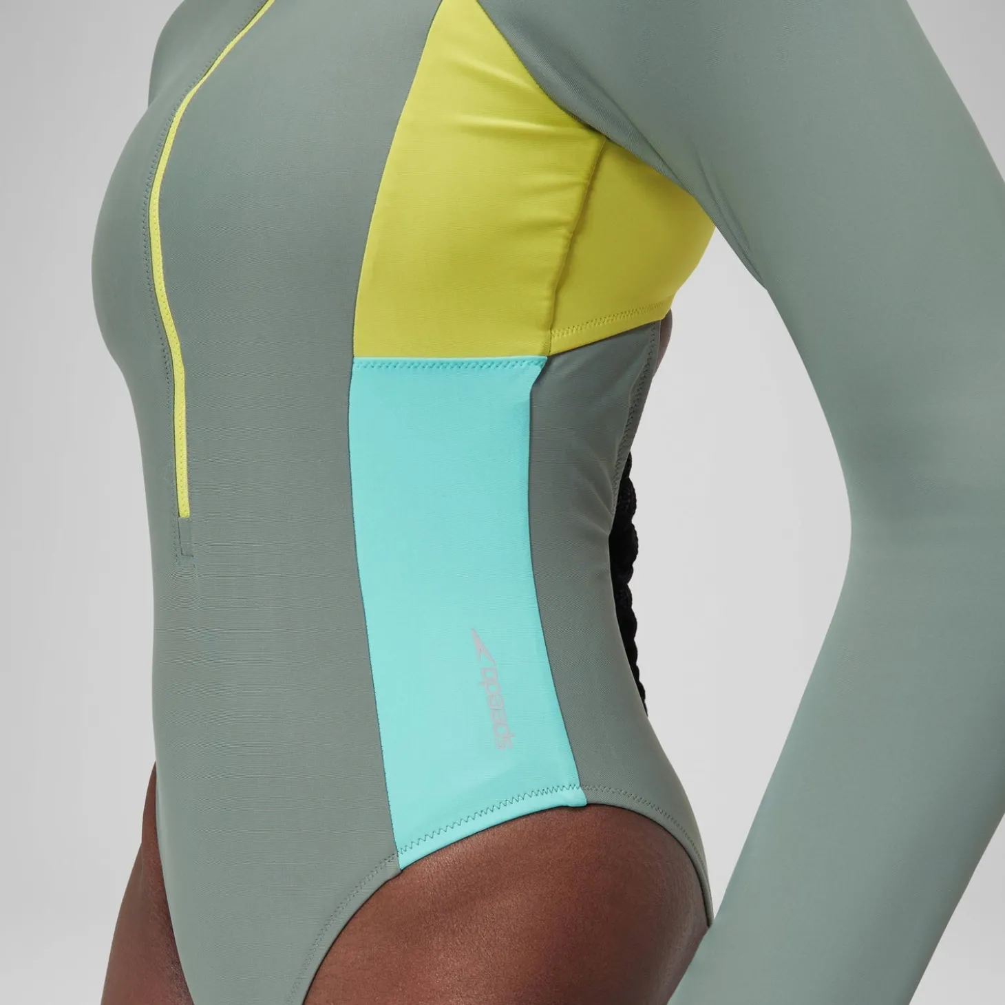 Discount Maillot de bain zippé à manches longues Colorblock Femme vert Femme Maillots 1 Pièce