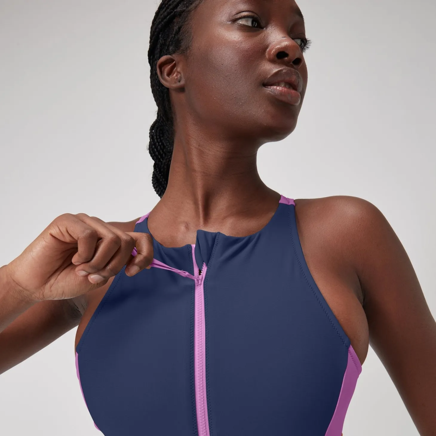 Discount 1 pièce color-block zippé pour Femmes Bleu céruléen Femme Maillots 1 Pièce