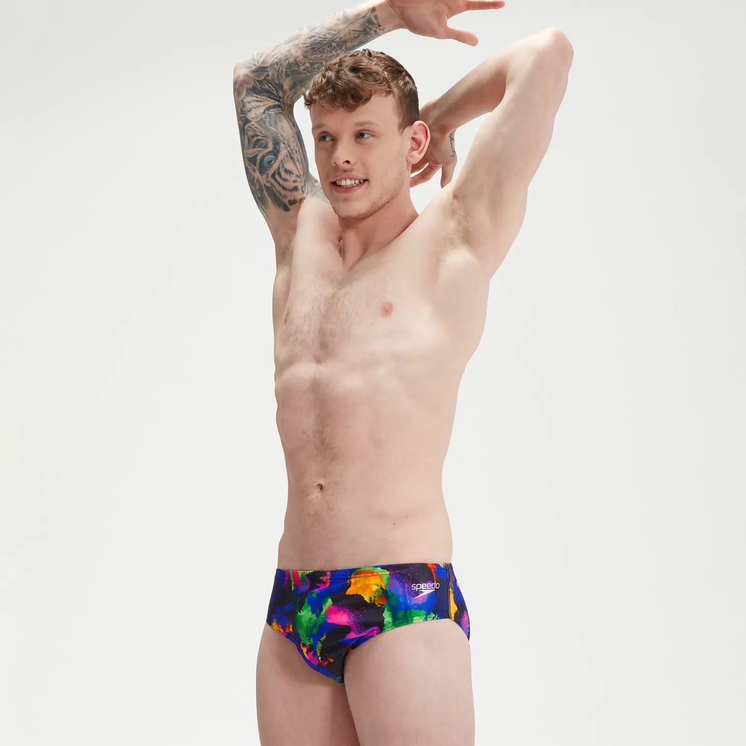 Store Slip de bain Homme Club Training Allover Digital 8 cm noir/mangue Homme Slips De Bain