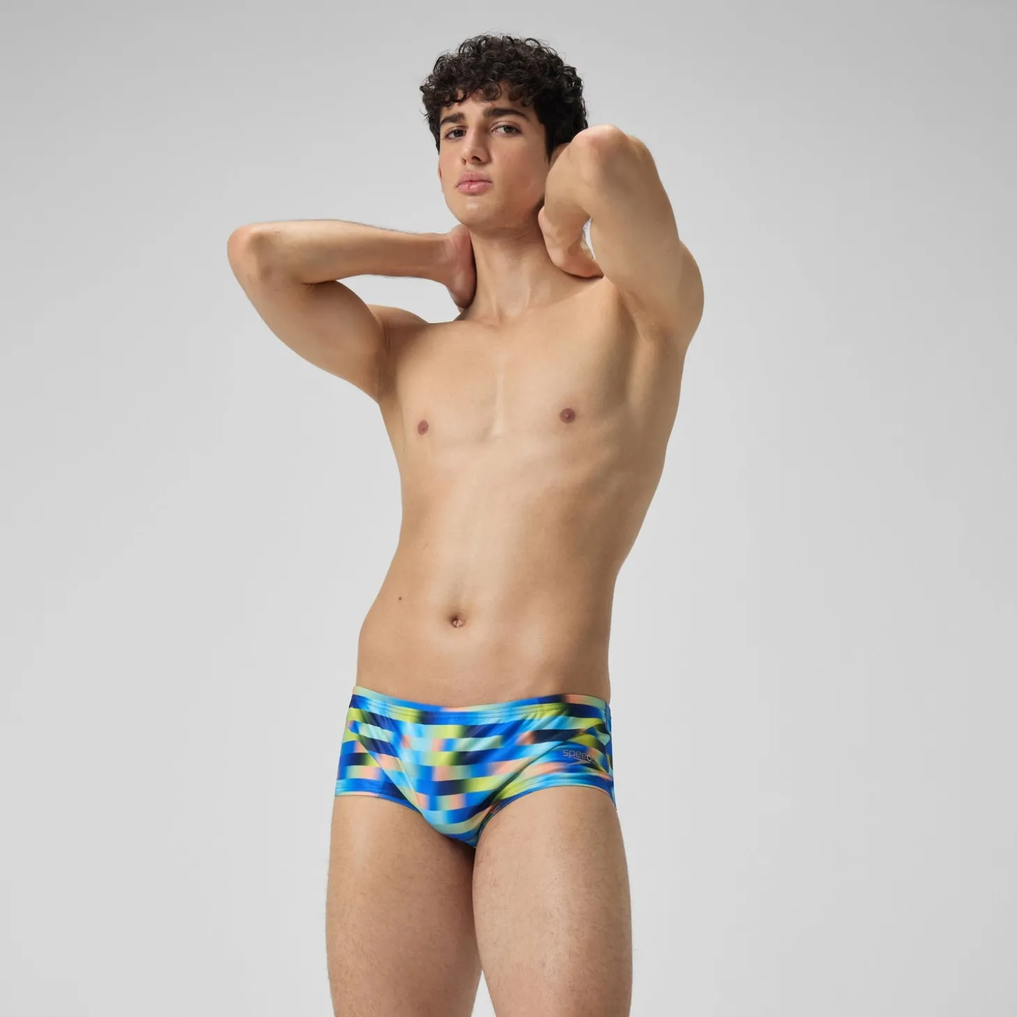 New Slip de bain Hommes Allover Digital 14 cm pour Hommes Bleu picton/Jus de citron Homme Slips De Bain