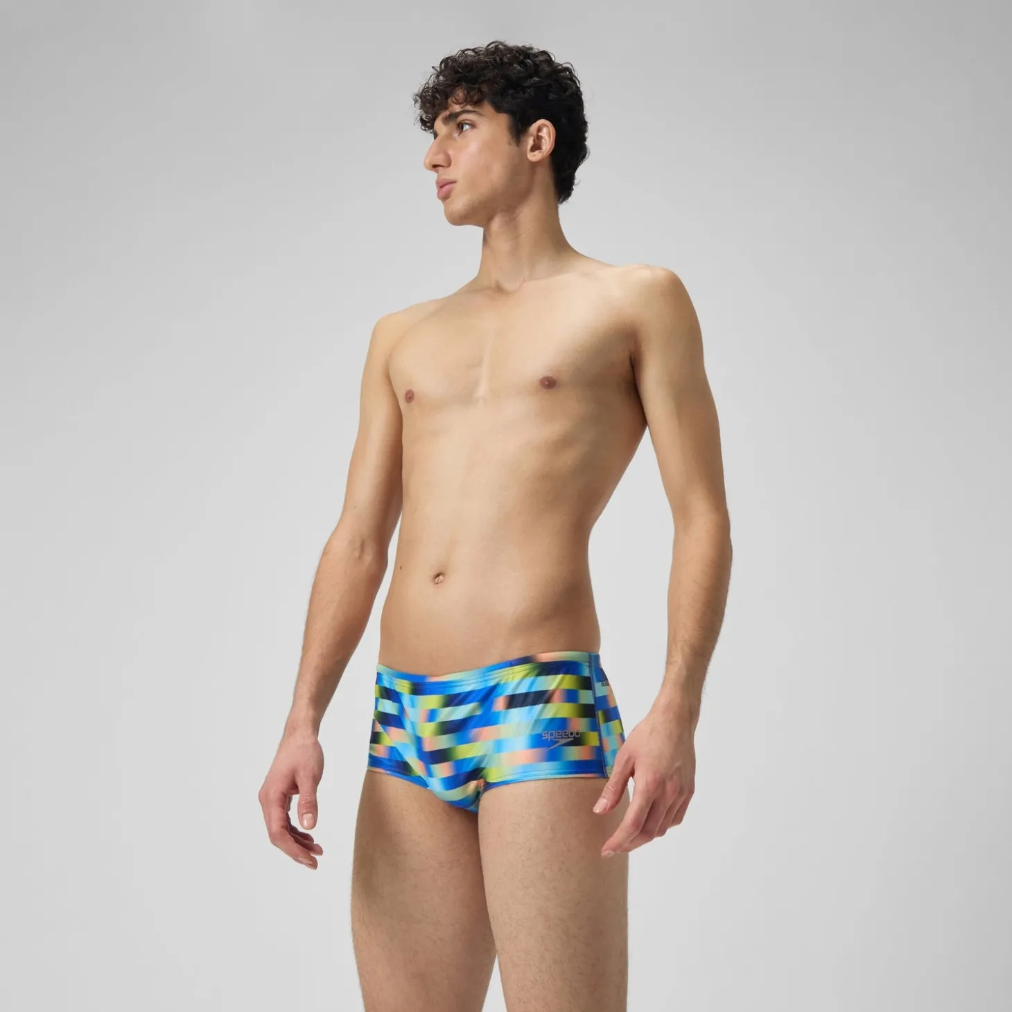 New Slip de bain Hommes Allover Digital 14 cm pour Hommes Bleu picton/Jus de citron Homme Slips De Bain